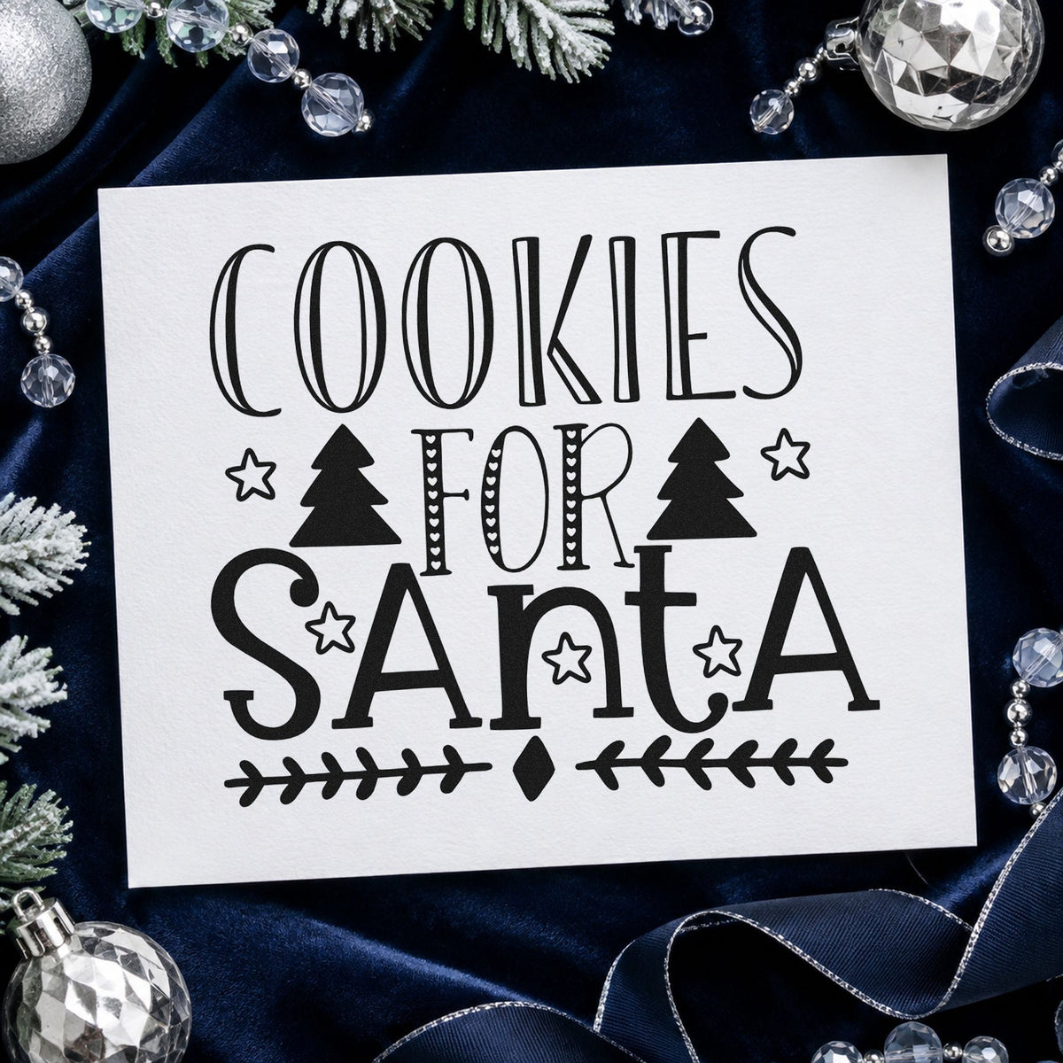 Cookies For Santa Trees rubber stamp printed in black ink, ready for leafy arrow cards and similar paper crafts.