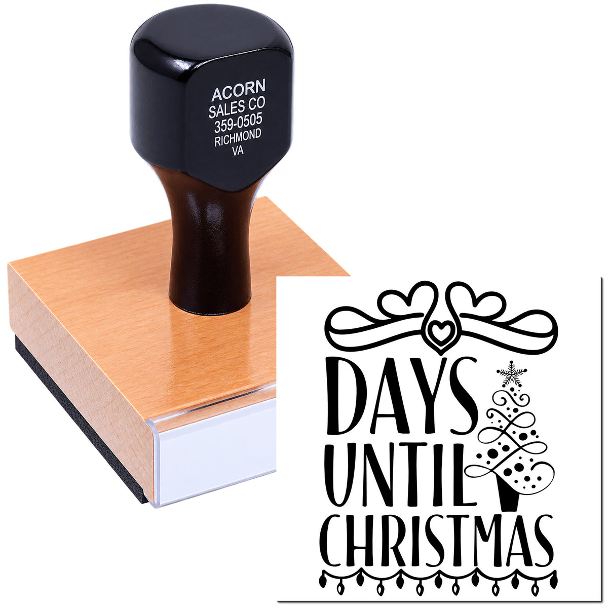 Custom rubber stamp with Days Until Christmas holiday countdown design for Christmas crafts, cards, and seasonal planning.