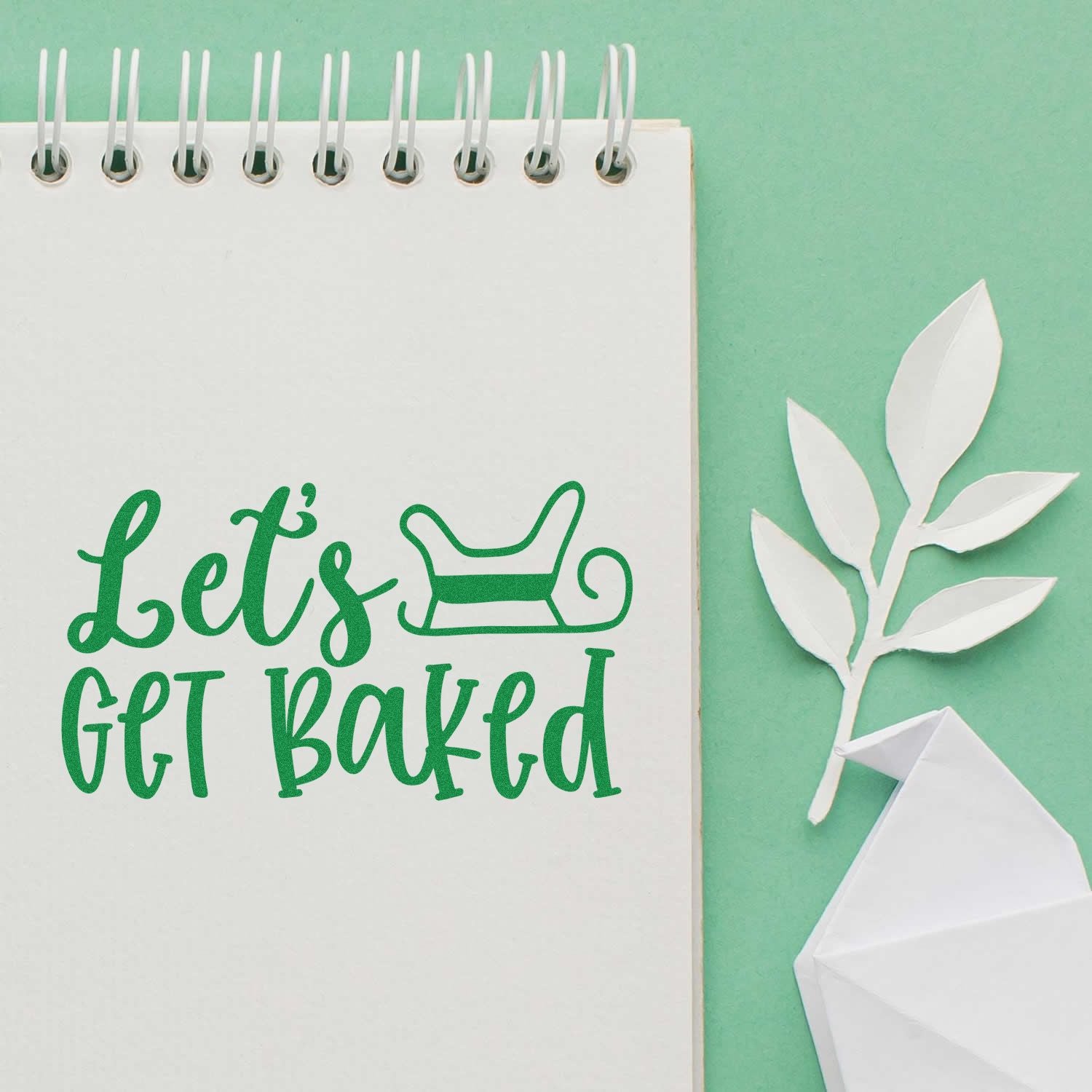 Lets Get Baked rubber stamp design with rolling pin icon, perfect for baking, bakery, and kitchen craft projects.