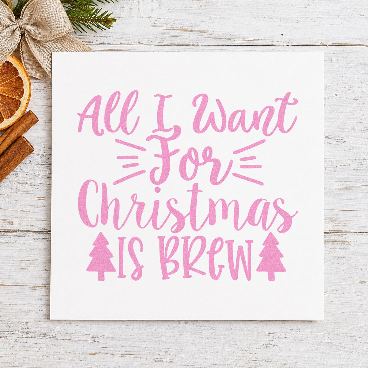 All I Want Is Brew craft stamp in purple ink on cardstock, an easy option for tap list album page.