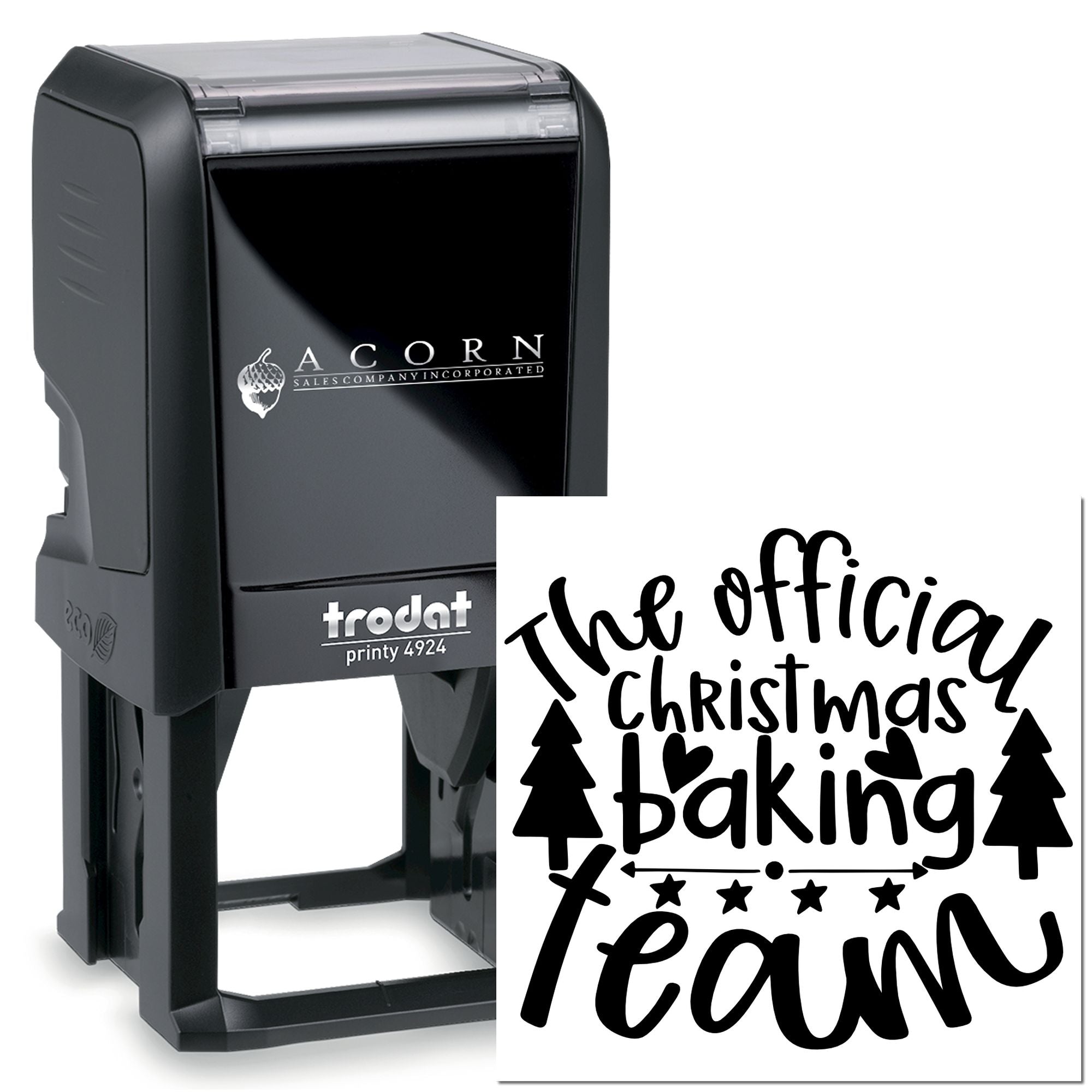 Personalized self-inking rubber stamp with The Official Christmas Baking Team design for holiday baking gifts