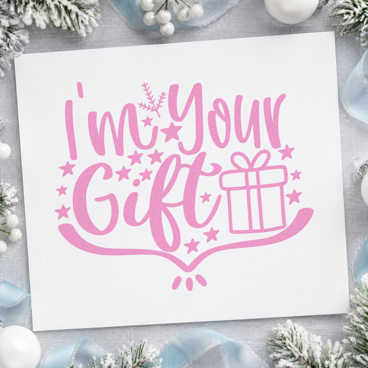 I'm Your Gift Present craft stamp in purple ink on cardstock, an easy option for couple album page.