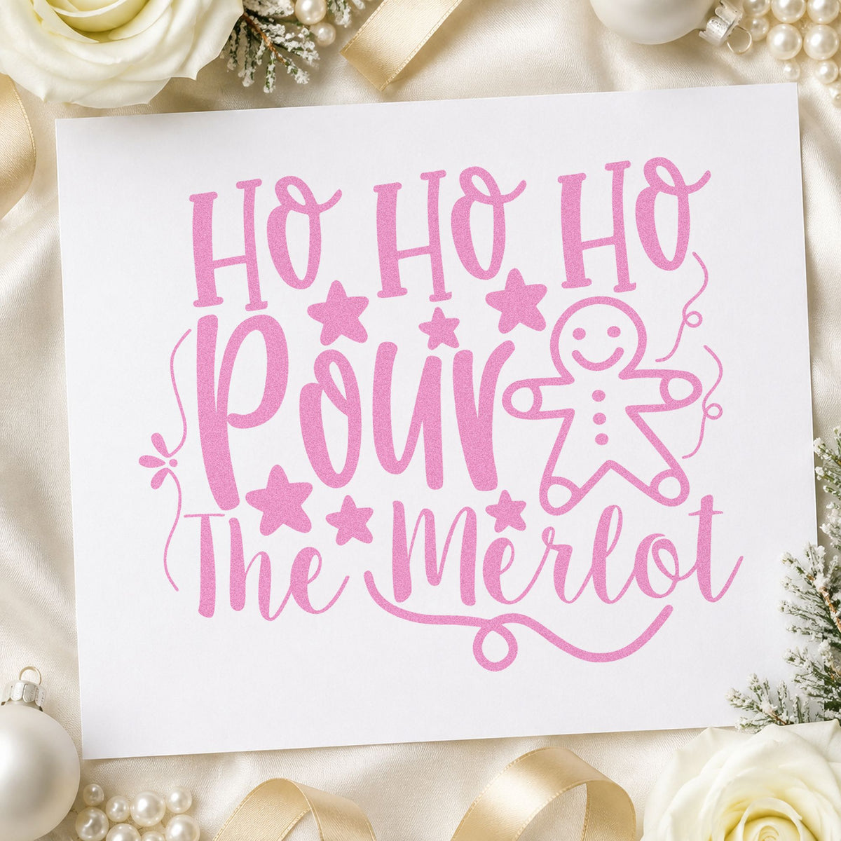 Ho Ho Ho Pour Merlot craft stamp in purple ink on cardstock, an easy option for pairing album page.