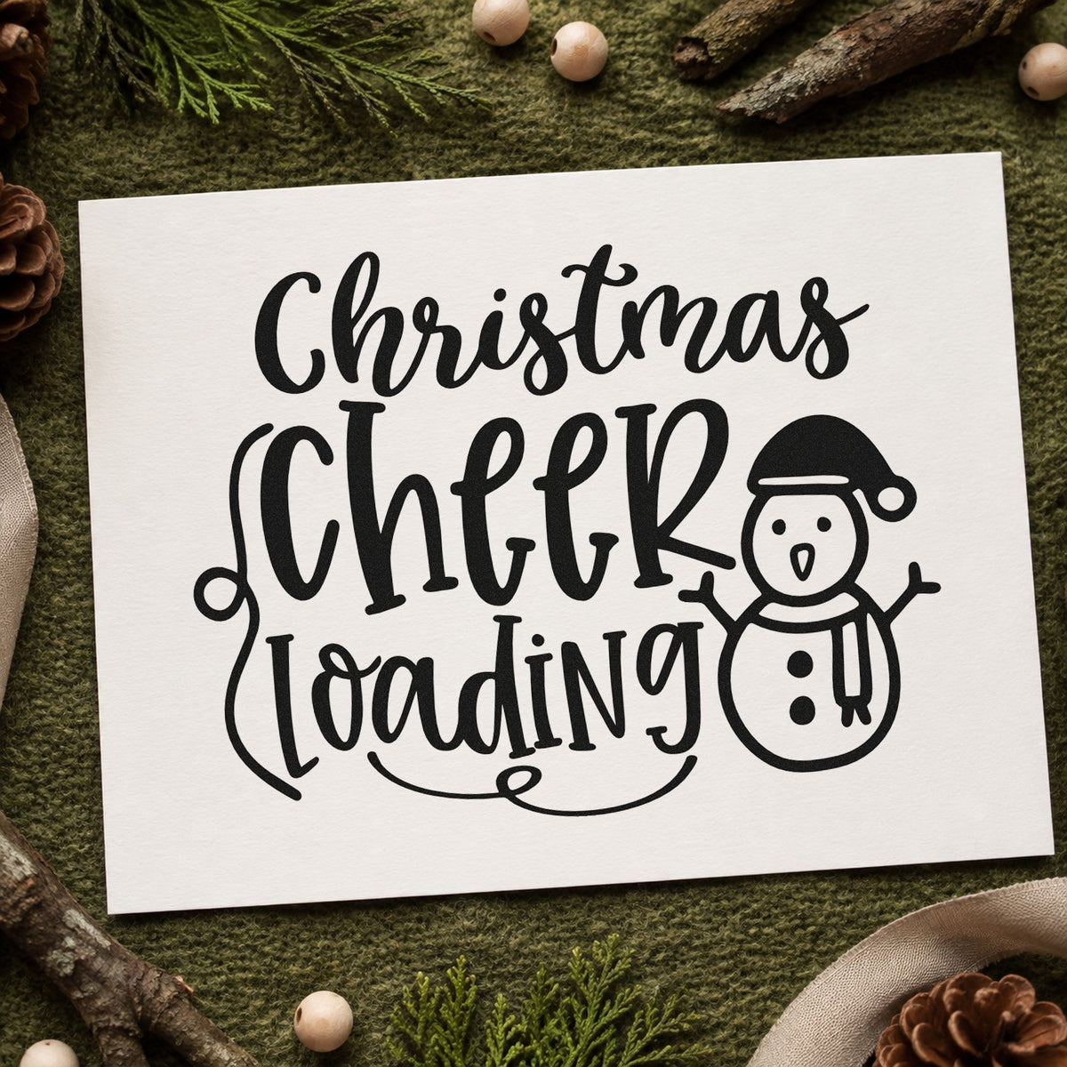 Christmas Cheer Loading Snowman rubber stamp printed in black ink, ready for snowman loading cards and similar paper crafts.