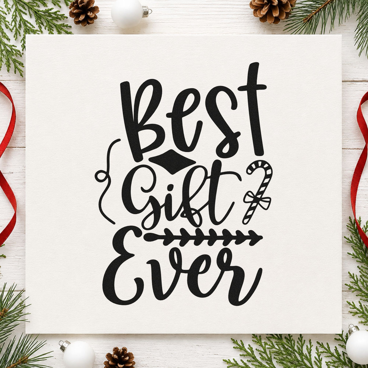 Best Gift Ever Candy Cane rubber stamp printed in black ink, ready for best ever cards and similar paper crafts.