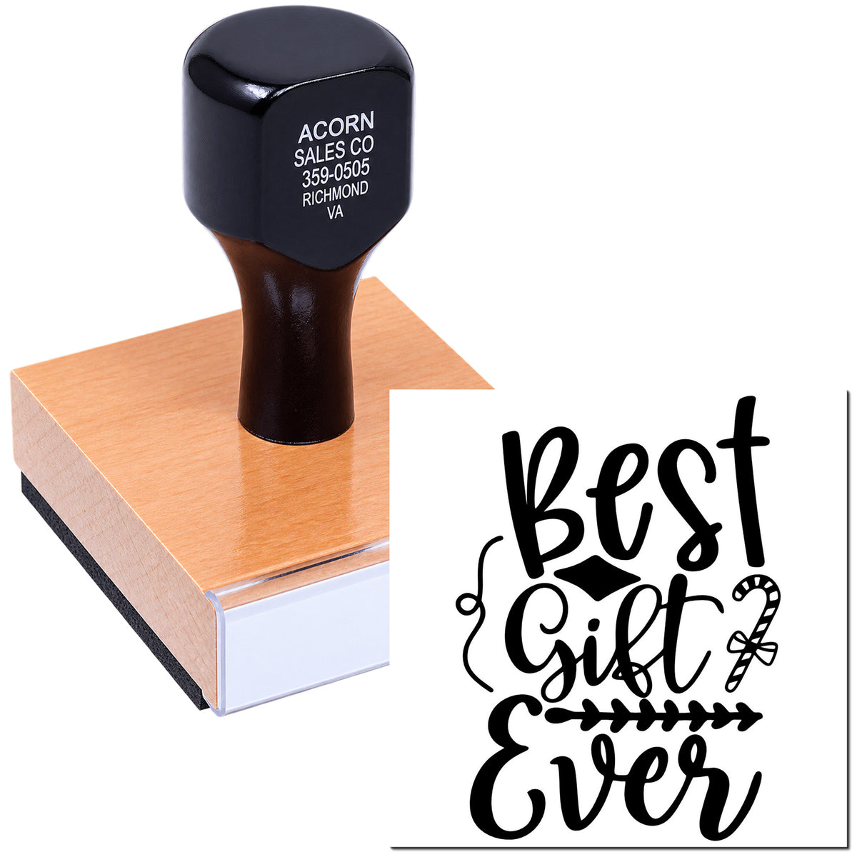 Custom rubber stamp with Best Gift Ever design for personalized gift packaging, crafts, and handmade product branding.
