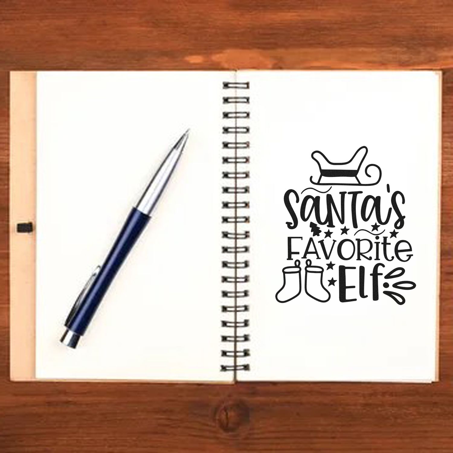 Santas Favorite Elf rubber stamp with Santa hat and boots for Christmas journaling, cards, and holiday crafts.