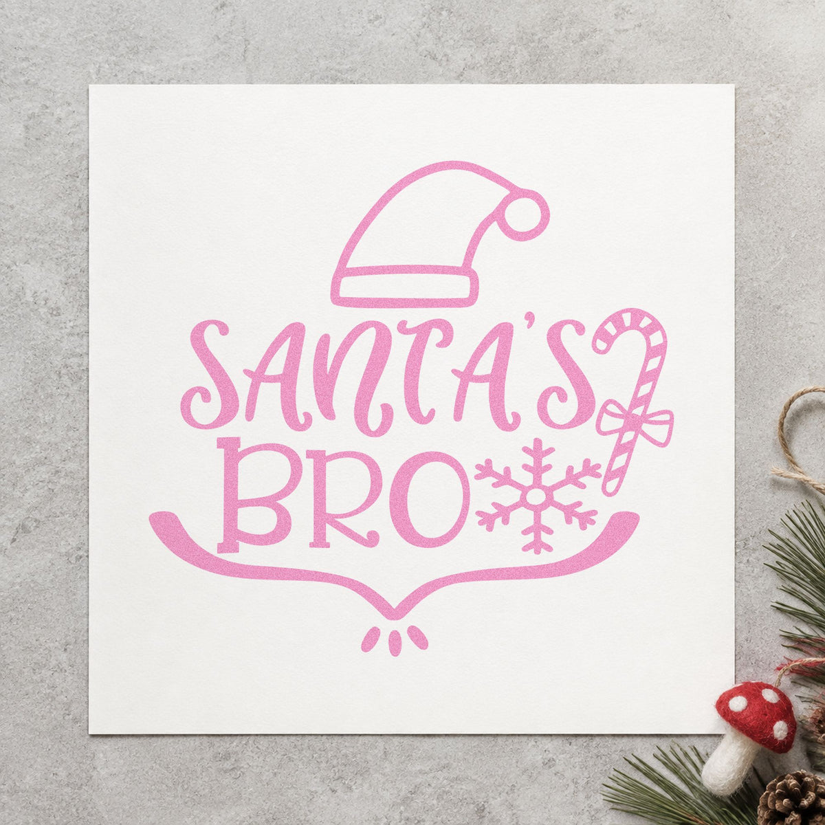 Santa's Bro Hat Candy Cane craft stamp in purple ink on cardstock, an easy option for brothers album page.