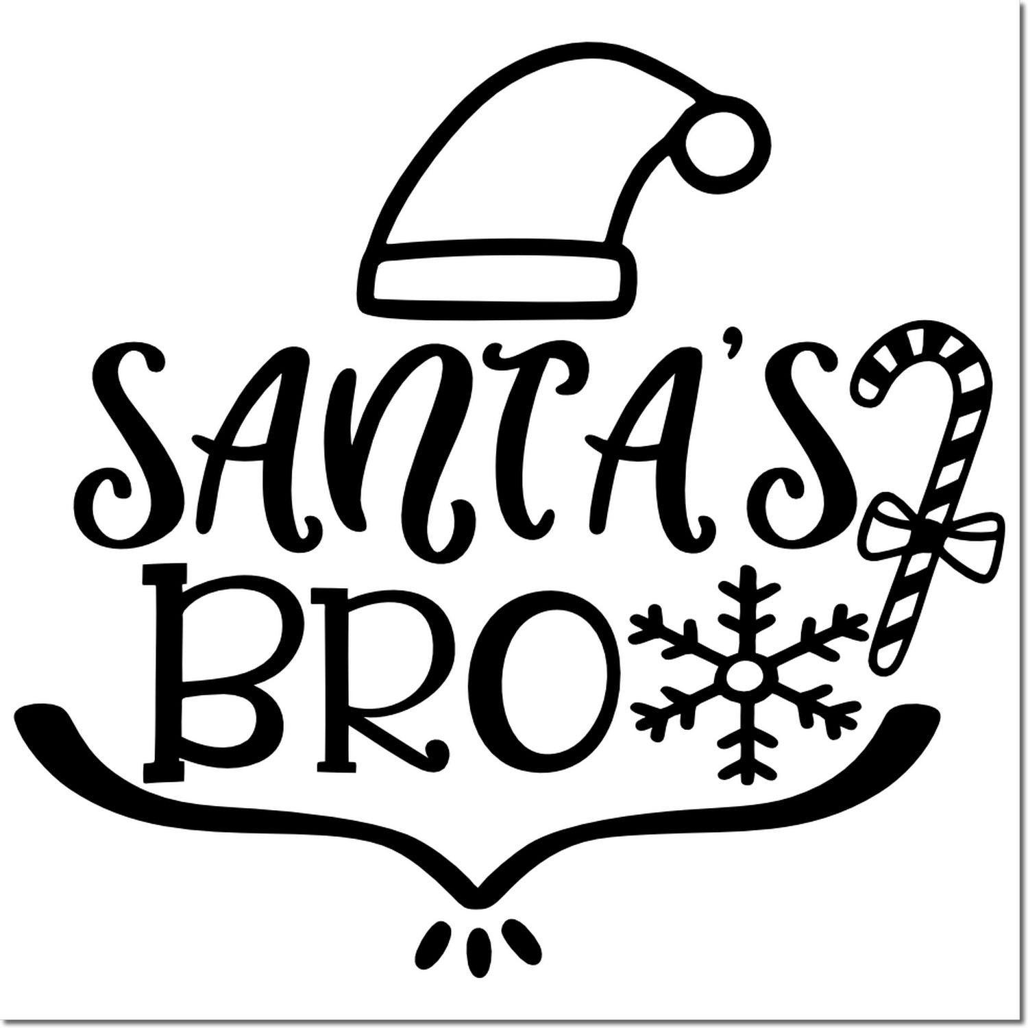 Santas Bro holiday rubber stamp design with Santa hat, candy cane, and snowflake for Christmas cards, crafts, and gifts.