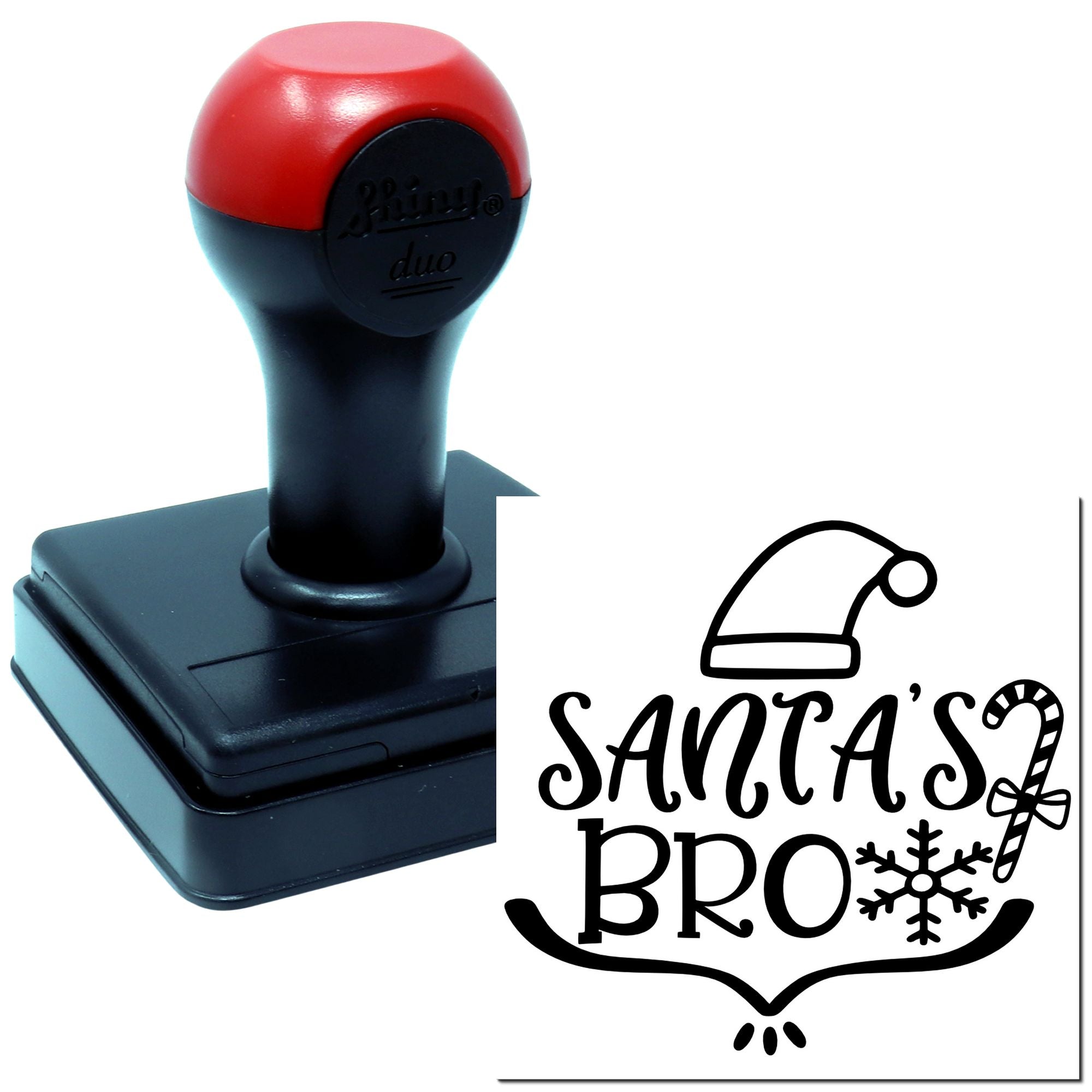 Christmas rubber stamp featuring Santas Bro design with Santa hat and candy cane for holiday cards and crafts.