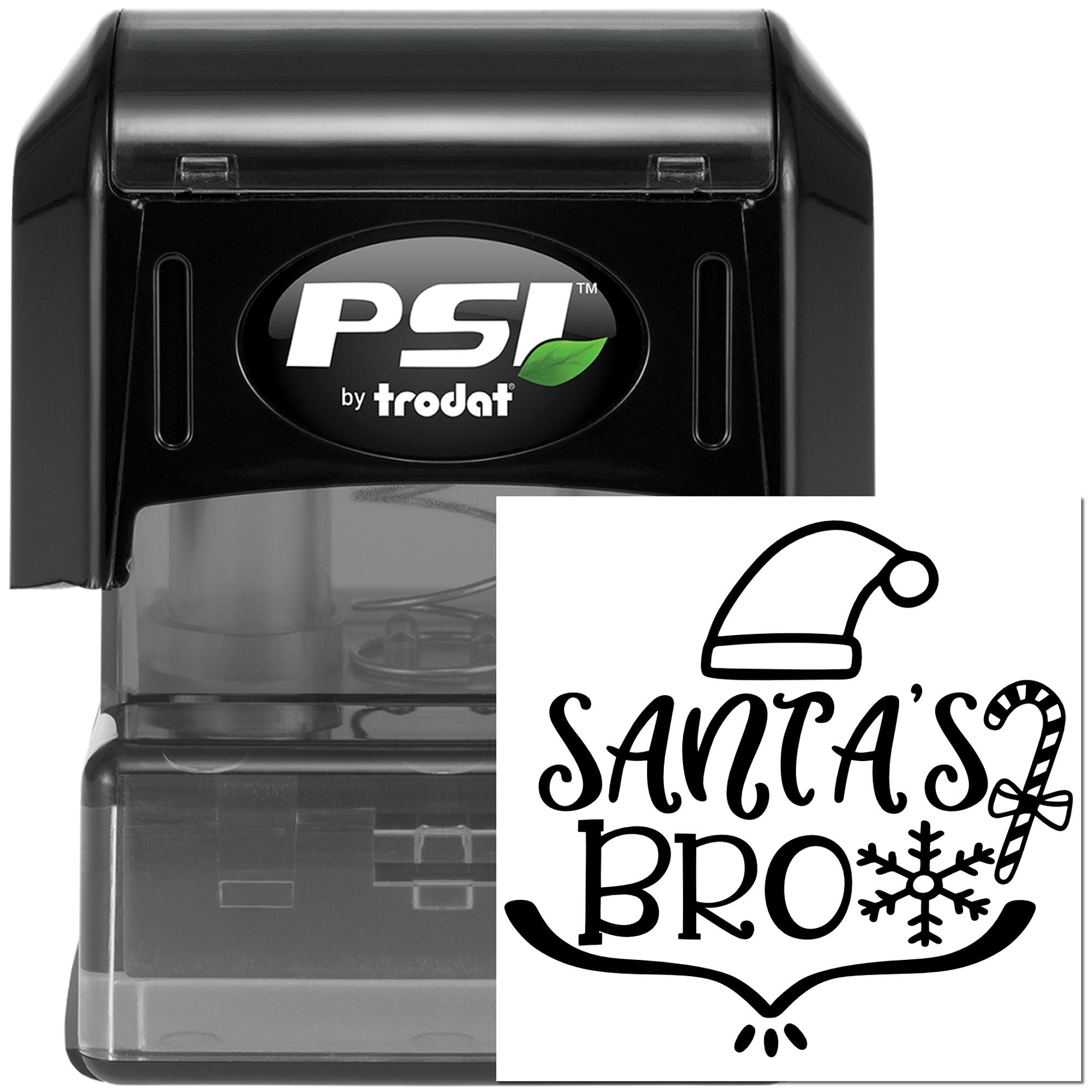 PSI by Trodat self-inking rubber stamp with custom Santas Bro holiday design for Christmas crafts