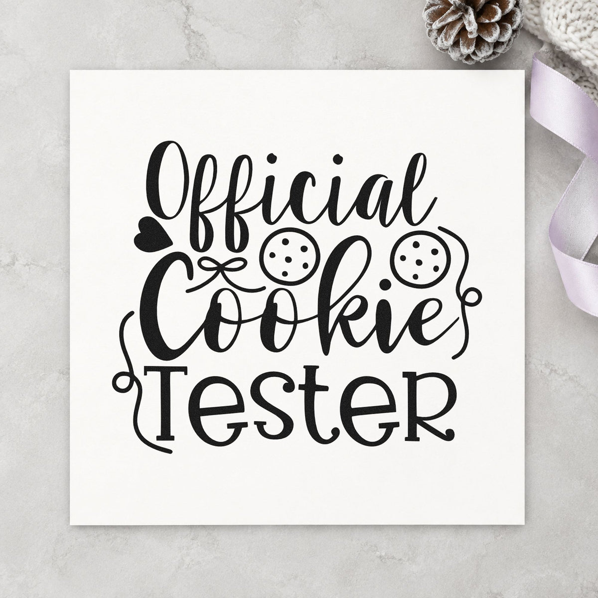 Official Cookie Tester Script rubber stamp printed in black ink, ready for two cookies cards and similar paper crafts.