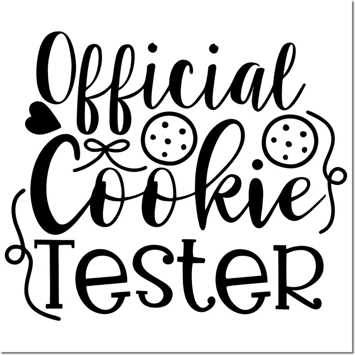 Official Cookie Tester rubber stamp design for bakers, cookie boxes, and homemade treat packaging.