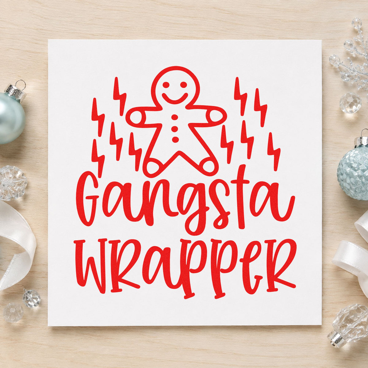 Gangsta Wrapper Gingerbread Lightning craft stamp in red ink on cardstock, an easy option for caddy face printing.