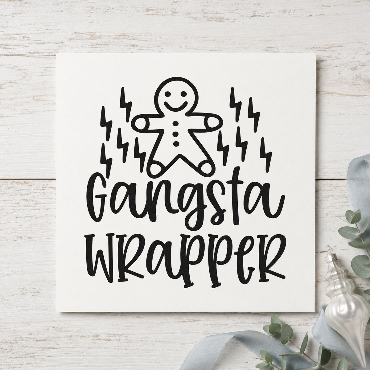Gangsta Wrapper Gingerbread Lightning rubber stamp printed in black ink, ready for lightning bolt cards and similar paper crafts.