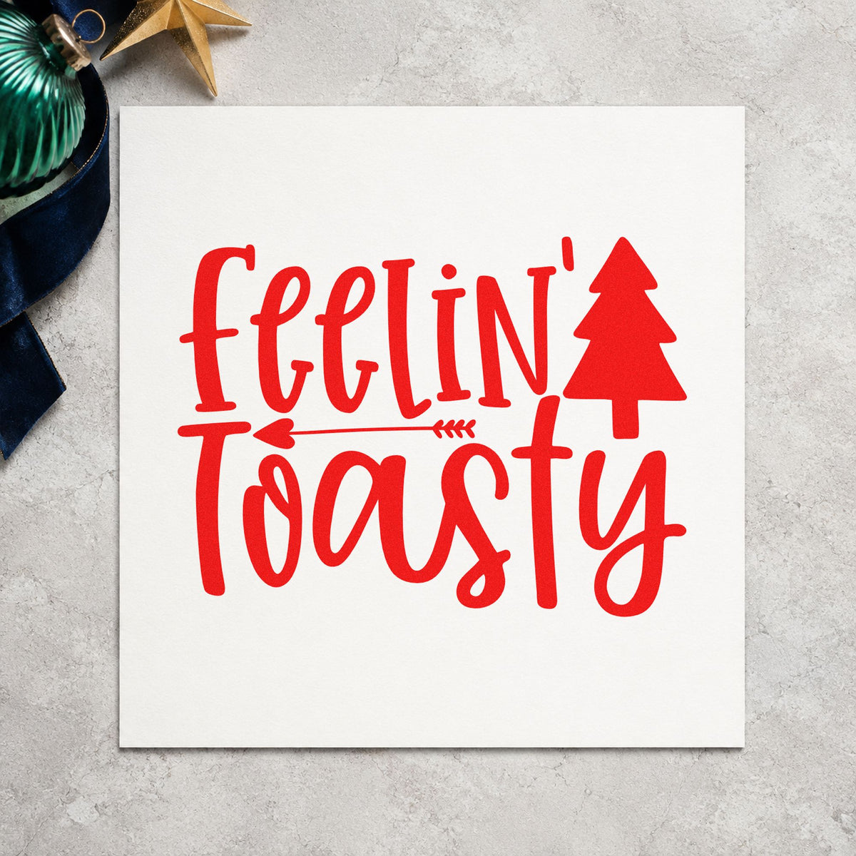 Feelin Toasty Christmas Tree Rubber Stamp – Duo Hand in use 5