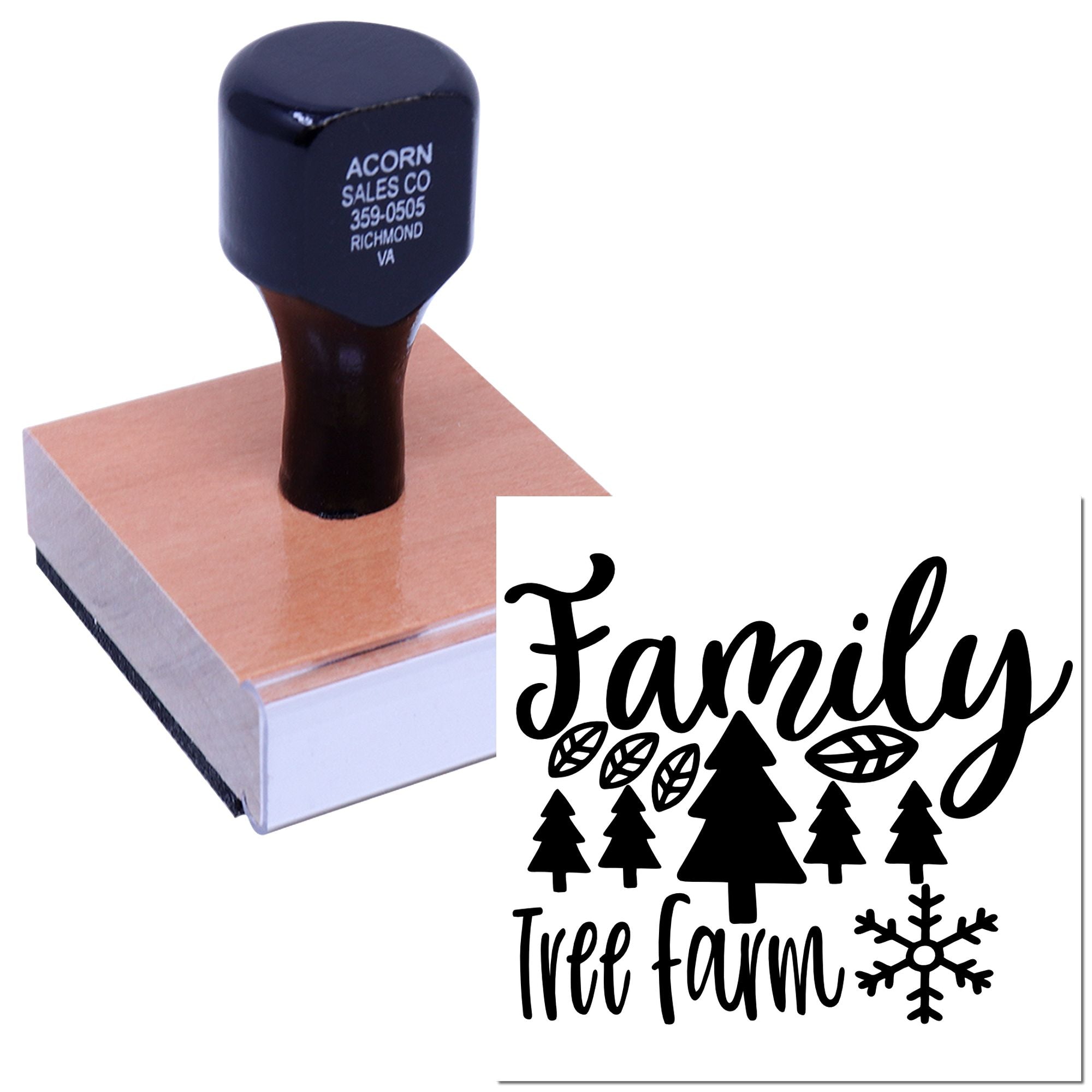 Custom family tree rubber stamp with wood handle for personalized crafts, wedding projects, and handmade gift packaging.
