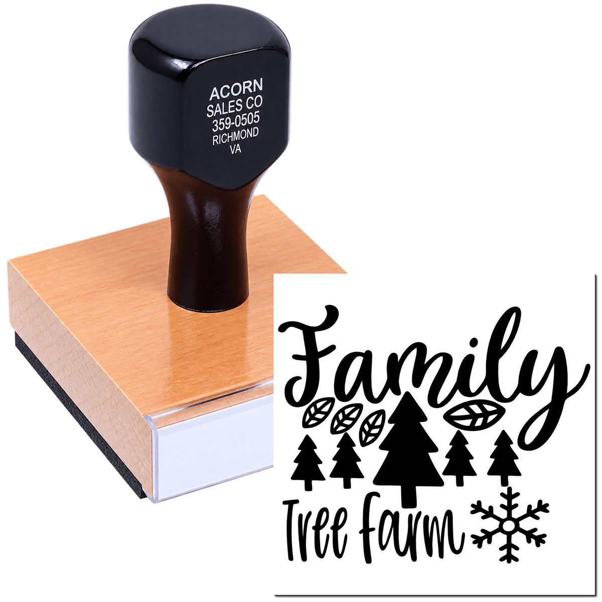 Custom family tree rubber stamp with wood handle for personalized crafts, wedding projects, and handmade gift packaging.