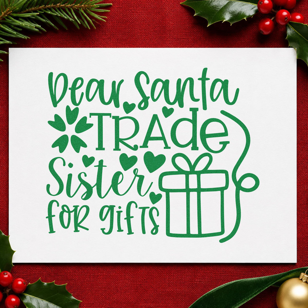 Dear Santa Trade Sister Gifts craft stamp imprint in green ink on a handmade project, one idea being swap number tags.