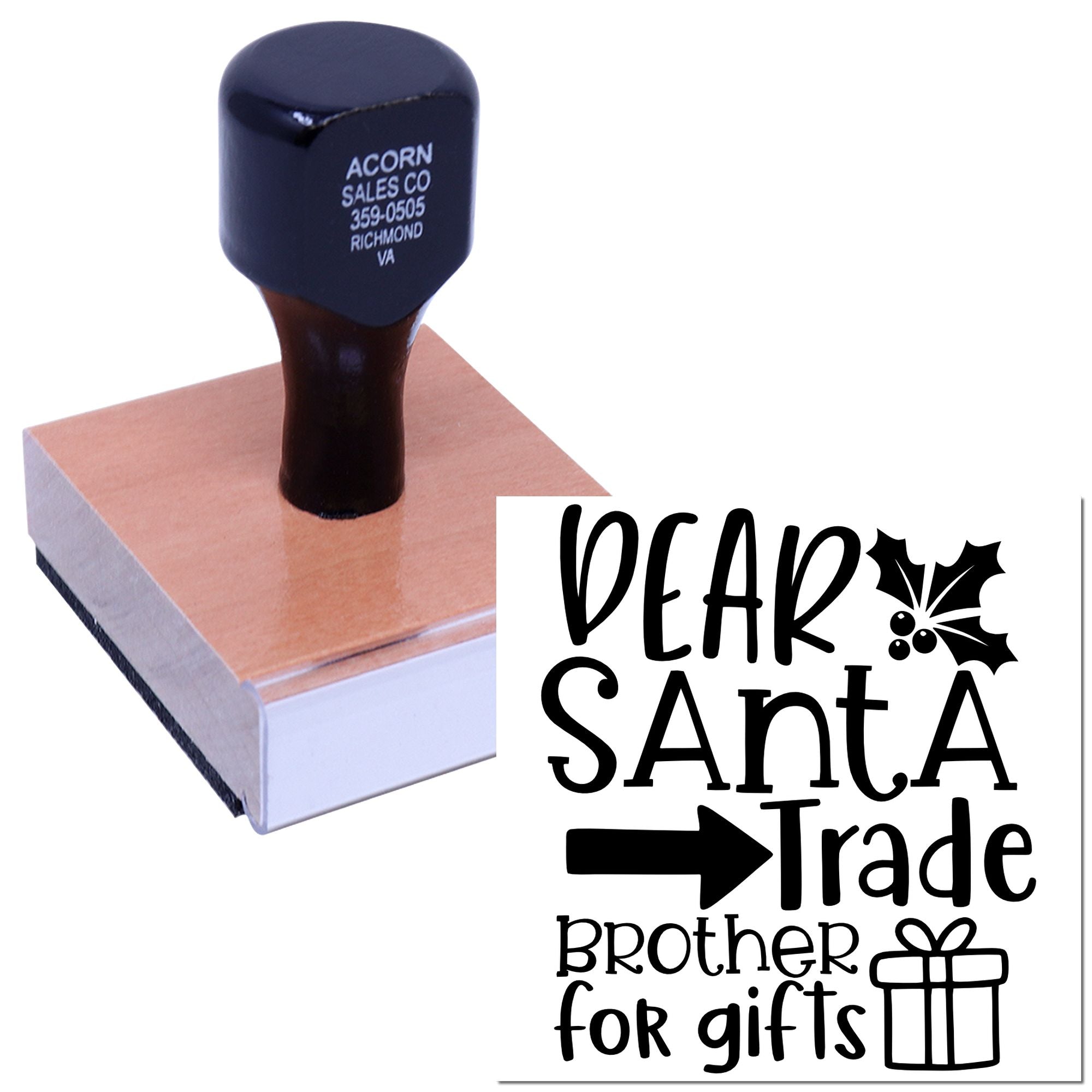 Custom Christmas rubber stamp with Dear Santa, trade brother for gifts design for holiday crafts
