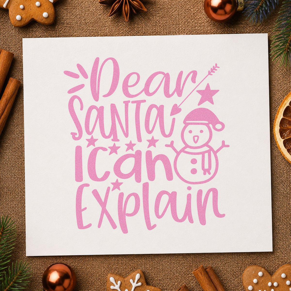 Dear Santa I Can Explain Snowman craft stamp in purple ink on cardstock, an easy option for sweet sorry album.