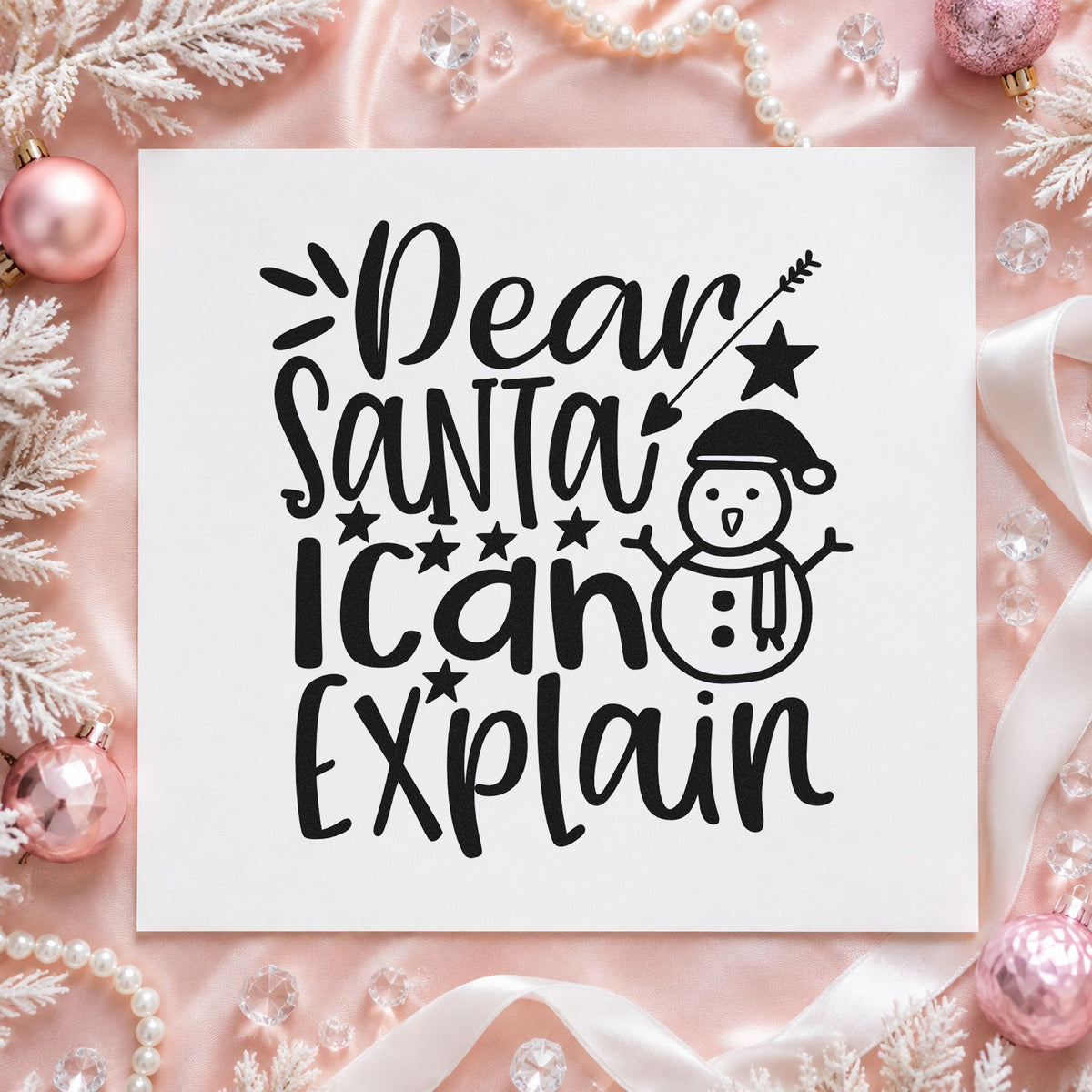 Dear Santa I Can Explain Snowman rubber stamp printed in black ink, ready for heart tipped cards and similar paper crafts.