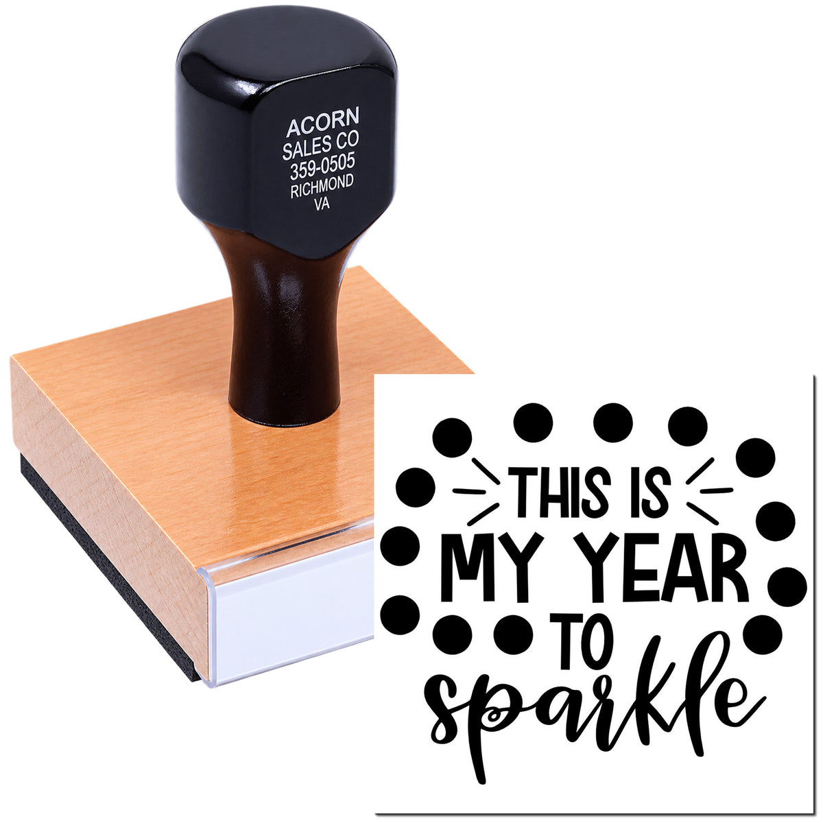 Custom rubber stamp featuring This Is My Year to Sparkle for cards, crafts, and holiday packaging.