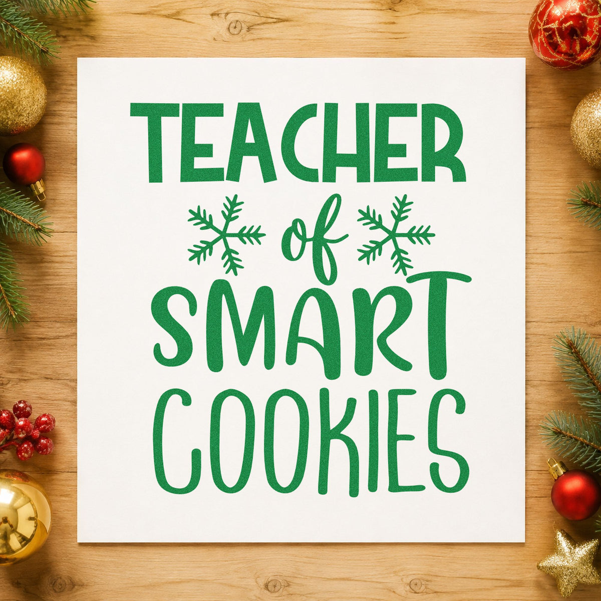 Teacher Of Smart Cookies craft stamp imprinted in green ink on paper, a design suited to framed desk plate.
