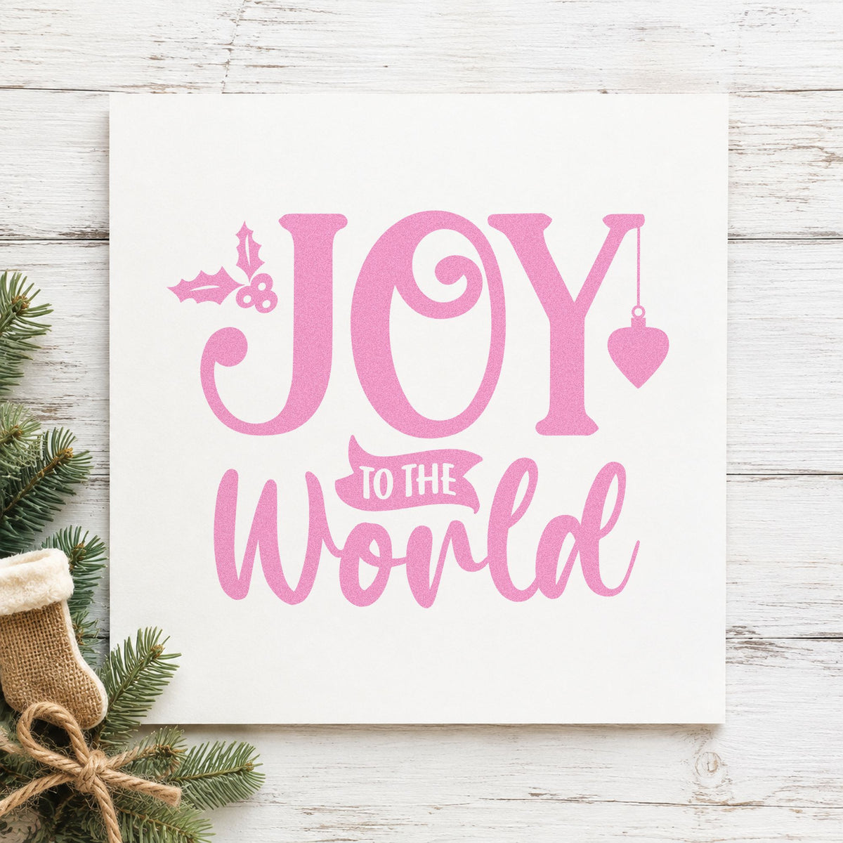 Joy To The World Holly craft stamp in purple ink on cardstock, an easy option for keepsake album page.