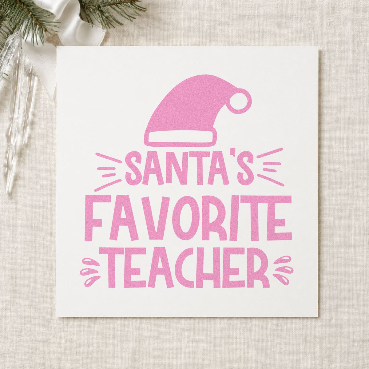 Santa's Favorite Teacher Hat craft stamp in purple ink on cardstock, an easy option for school album page.