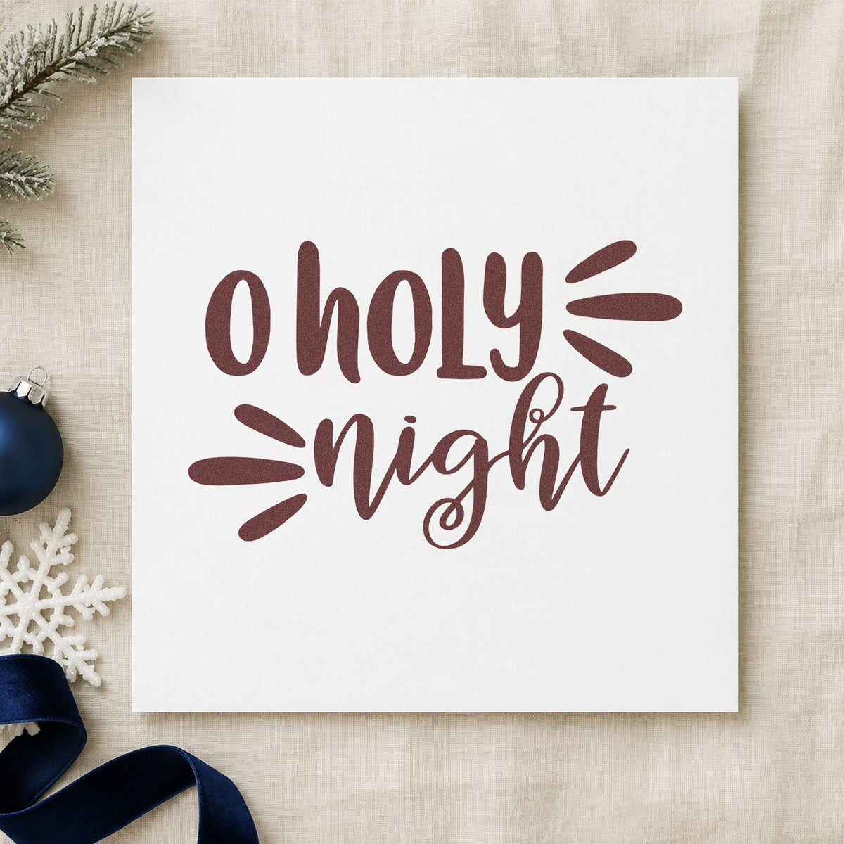 O Holy Night Script rubber stamp printed in brown ink, ready for margin rule sheet and similar paper crafts.