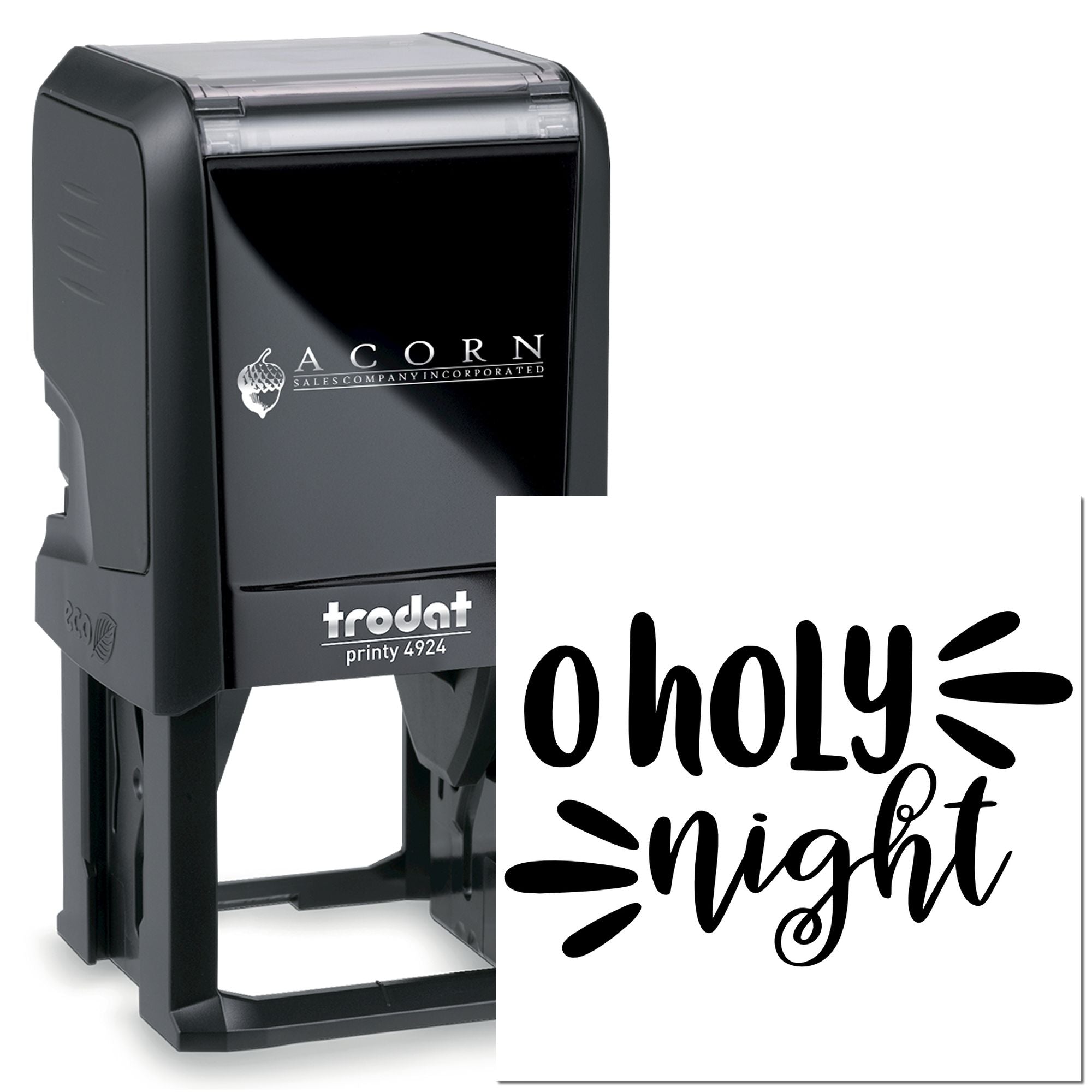 Custom self-inking rubber stamp with Oh Holy Night design for Christmas cards, holiday crafts, and festive stationery.