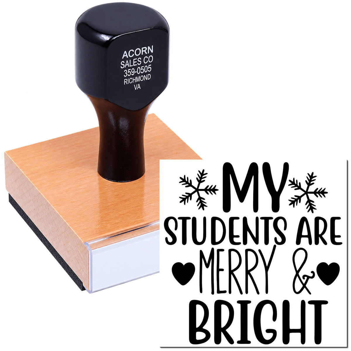 Teacher holiday rubber stamp with "My Students Are Merry & Bright" design for classroom notes, cards, and festive crafts.