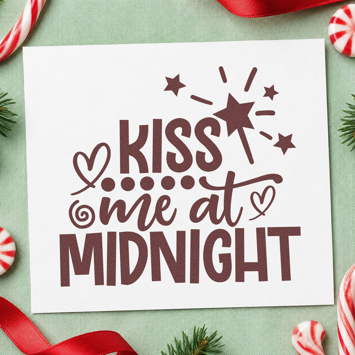 Kiss Me At Midnight rubber stamp printed in brown ink, ready for hour plan sheet and similar paper crafts.