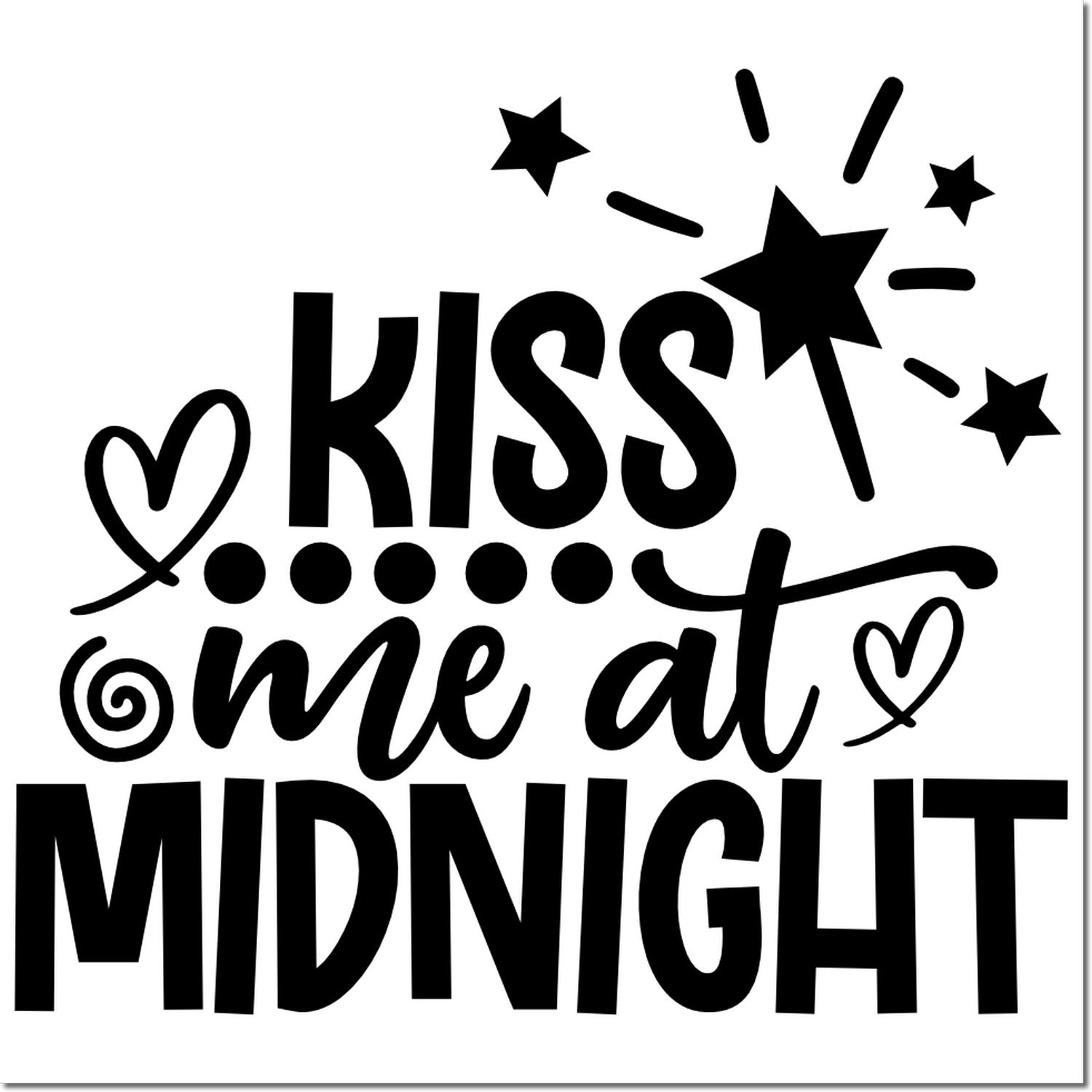 Kiss Me at Midnight rubber stamp design with stars, hearts and magic wand for New Years party crafting