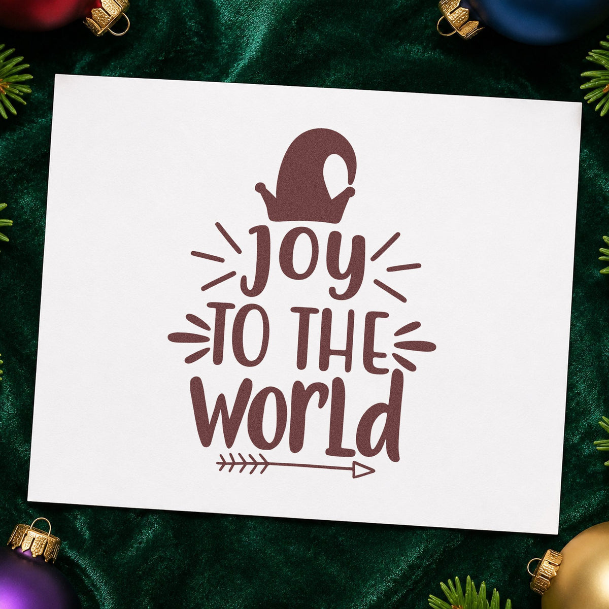 Joy To The World Mitten rubber stamp printed in brown ink, ready for yarn order sheet and similar paper crafts.