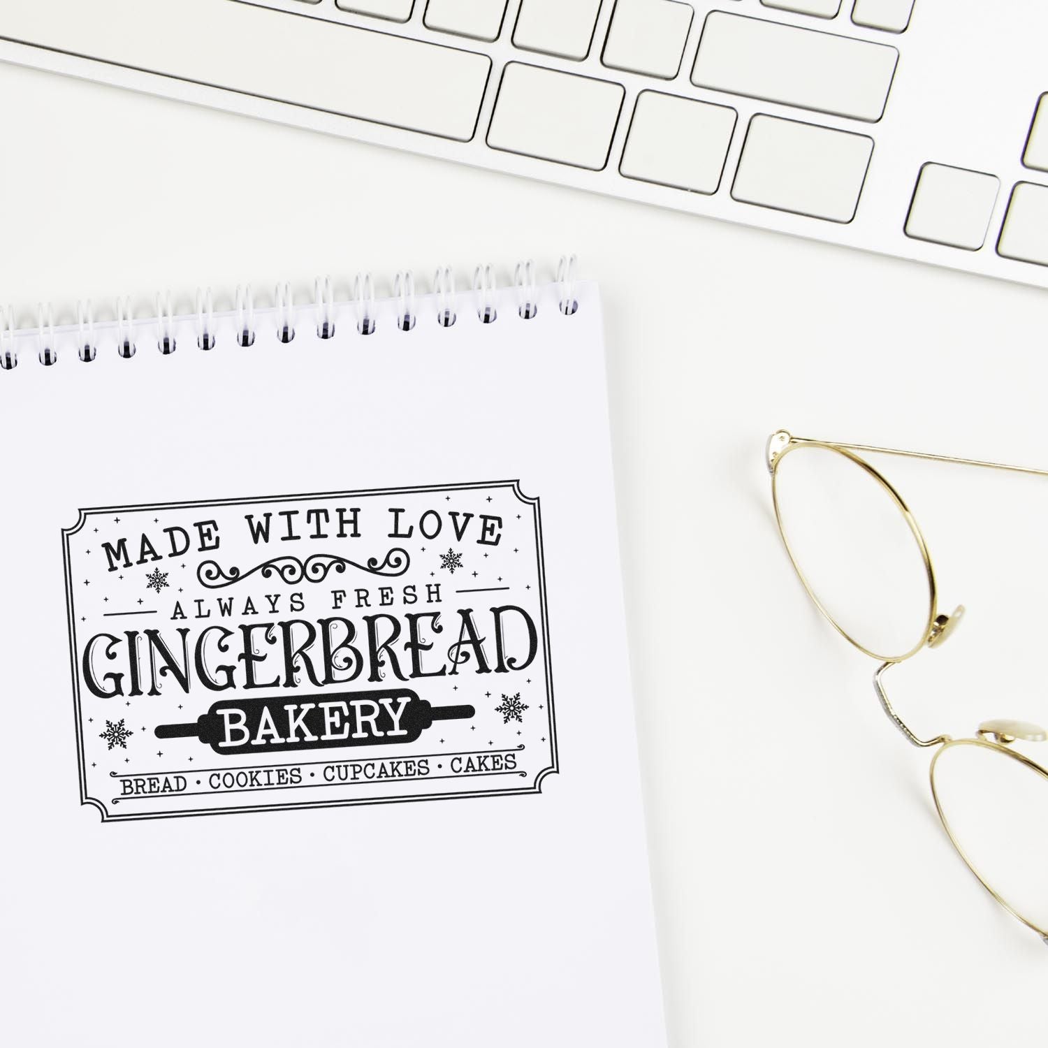 Gingerbread bakery rubber stamp impression with Made With Love message for bread, cookies, cupcakes and cakes packaging