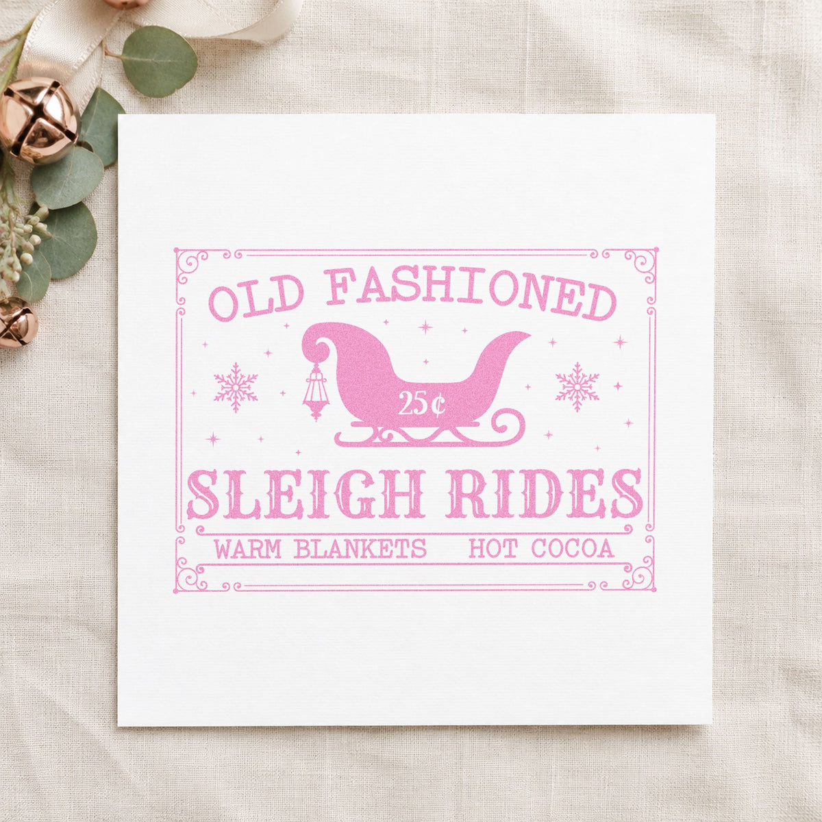 Old Fashioned Sleigh Rides craft stamp in purple ink on cardstock, an easy option for service album page.