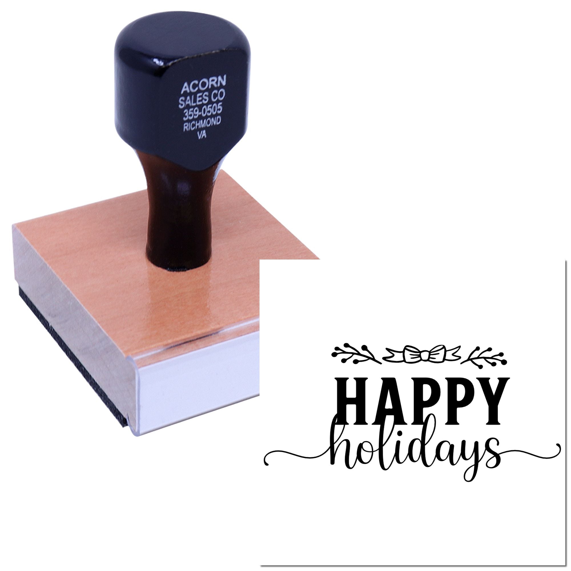 Happy Holidays custom rubber stamp for greeting cards, gift tags, and festive holiday packaging.