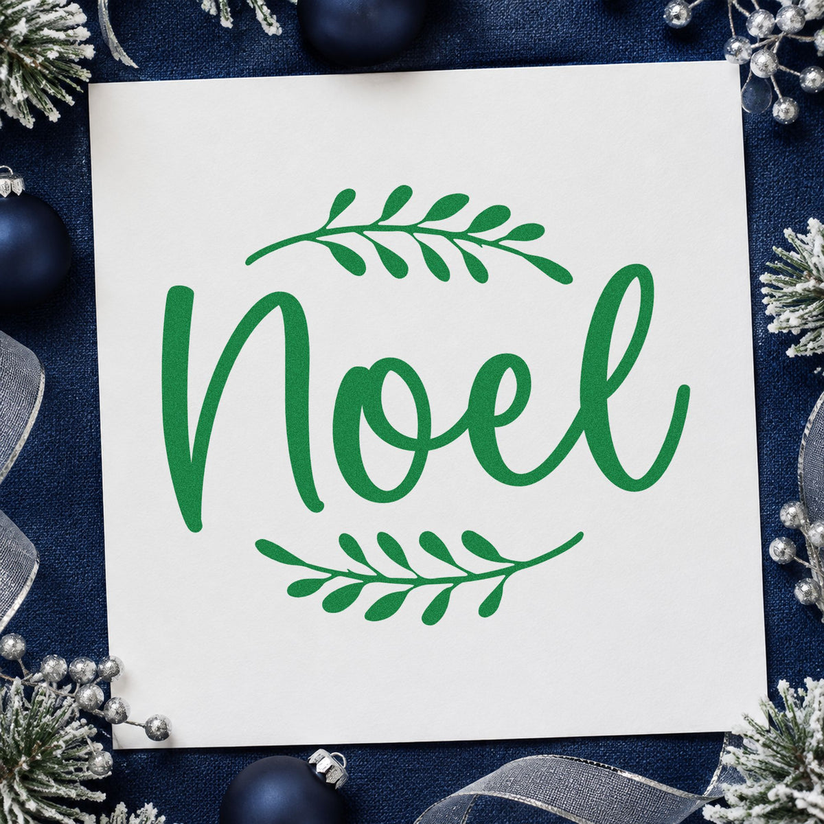 Noel With Leafy Sprigs Self-Inking Stamp in use 3