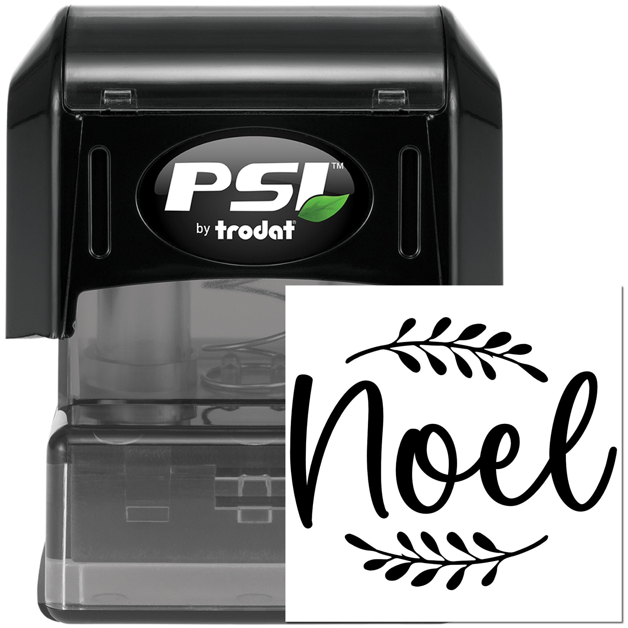 PSI by Trodat self-inking rubber stamp with Noel design for Christmas cards, holiday packaging, and seasonal crafts.