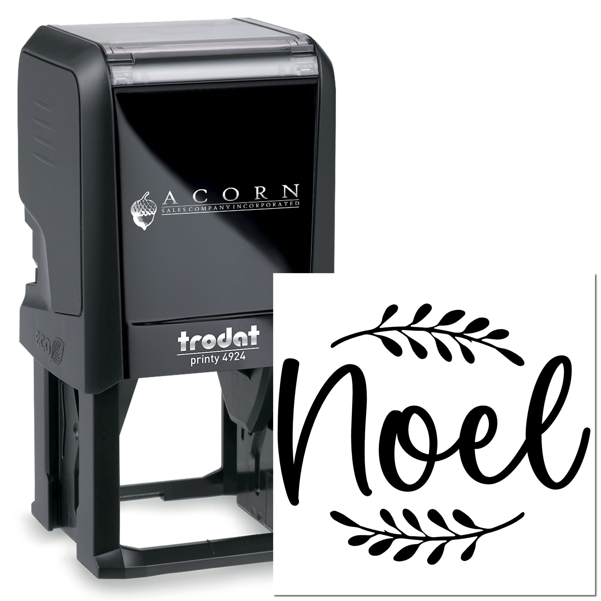 Custom self-inking rubber stamp with Noel holiday design for festive cards, gift wrap, and packaging