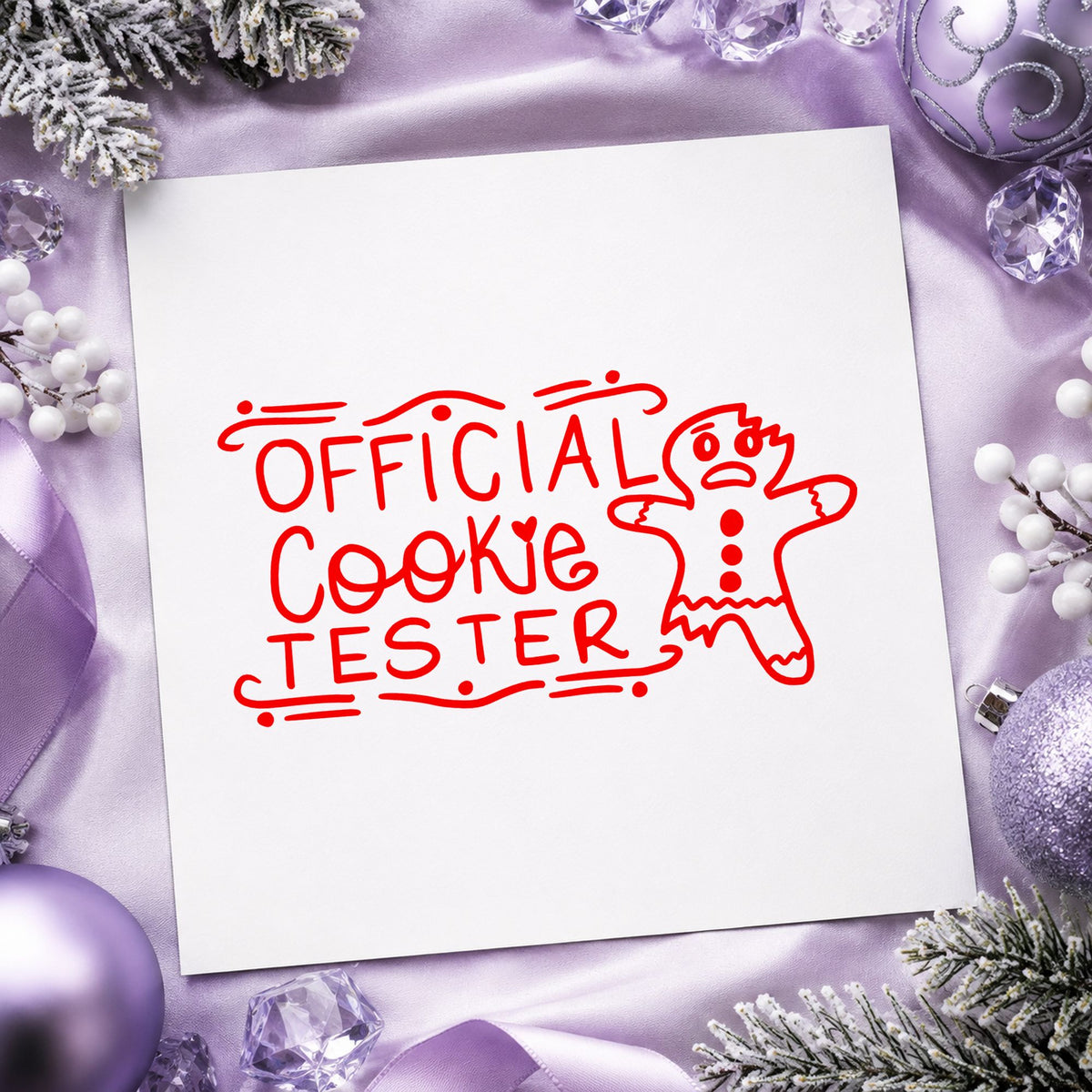 Official Cookie Tester Gingerbread rubber stamp shown in red ink, stamped for projects such as shelf strip labels.