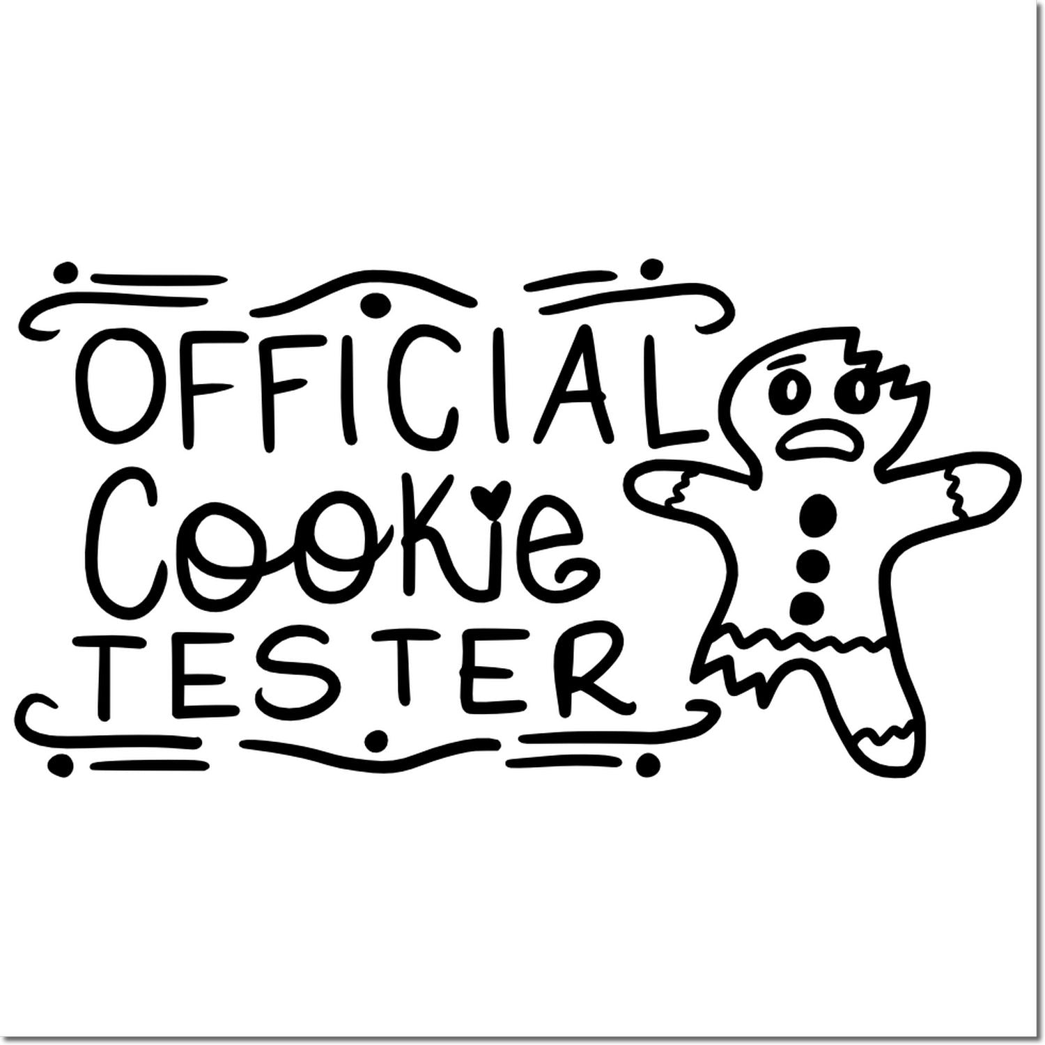 Official cookie tester rubber stamp design with gingerbread man graphic, perfect for baker gifts and custom cookie packaging.