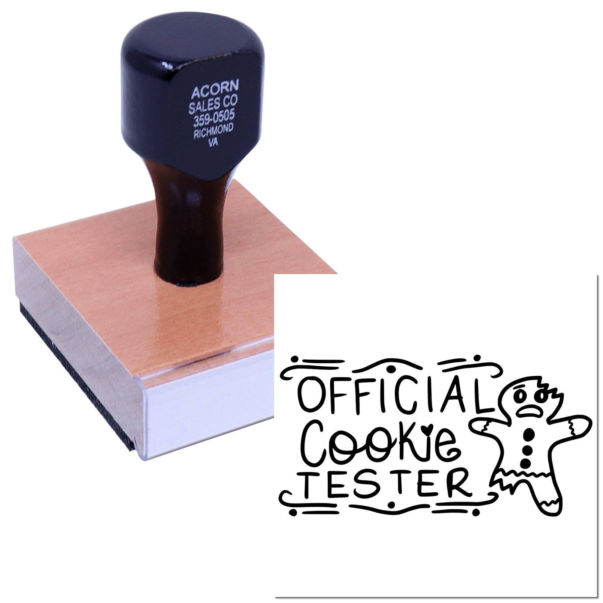 Custom rubber stamp featuring Official Cookie Tester design for bakeries, novelty packaging, and branded impressions.