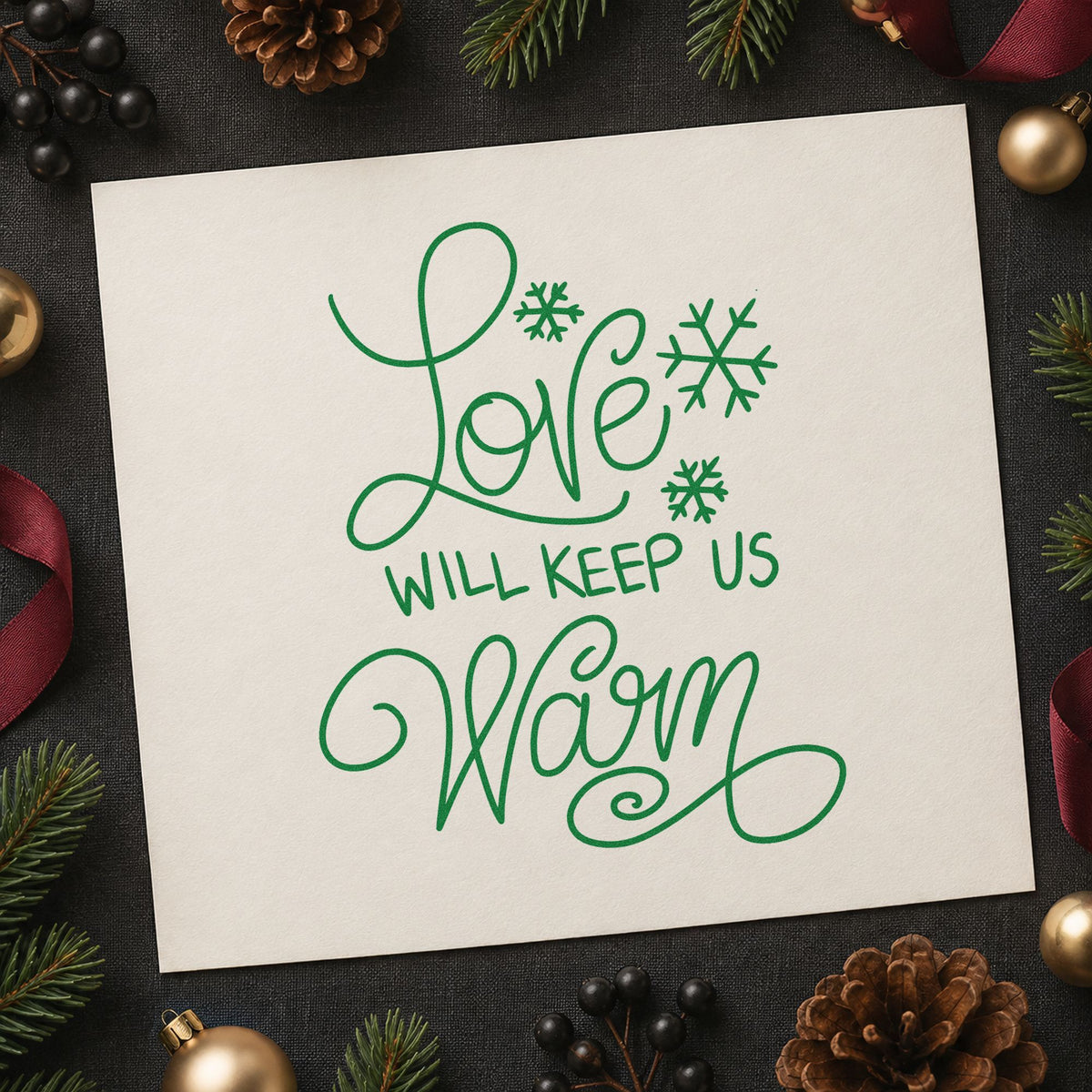 Love Will Keep Us Warm Snowflakes Stamp – Self-Inking in use 3
