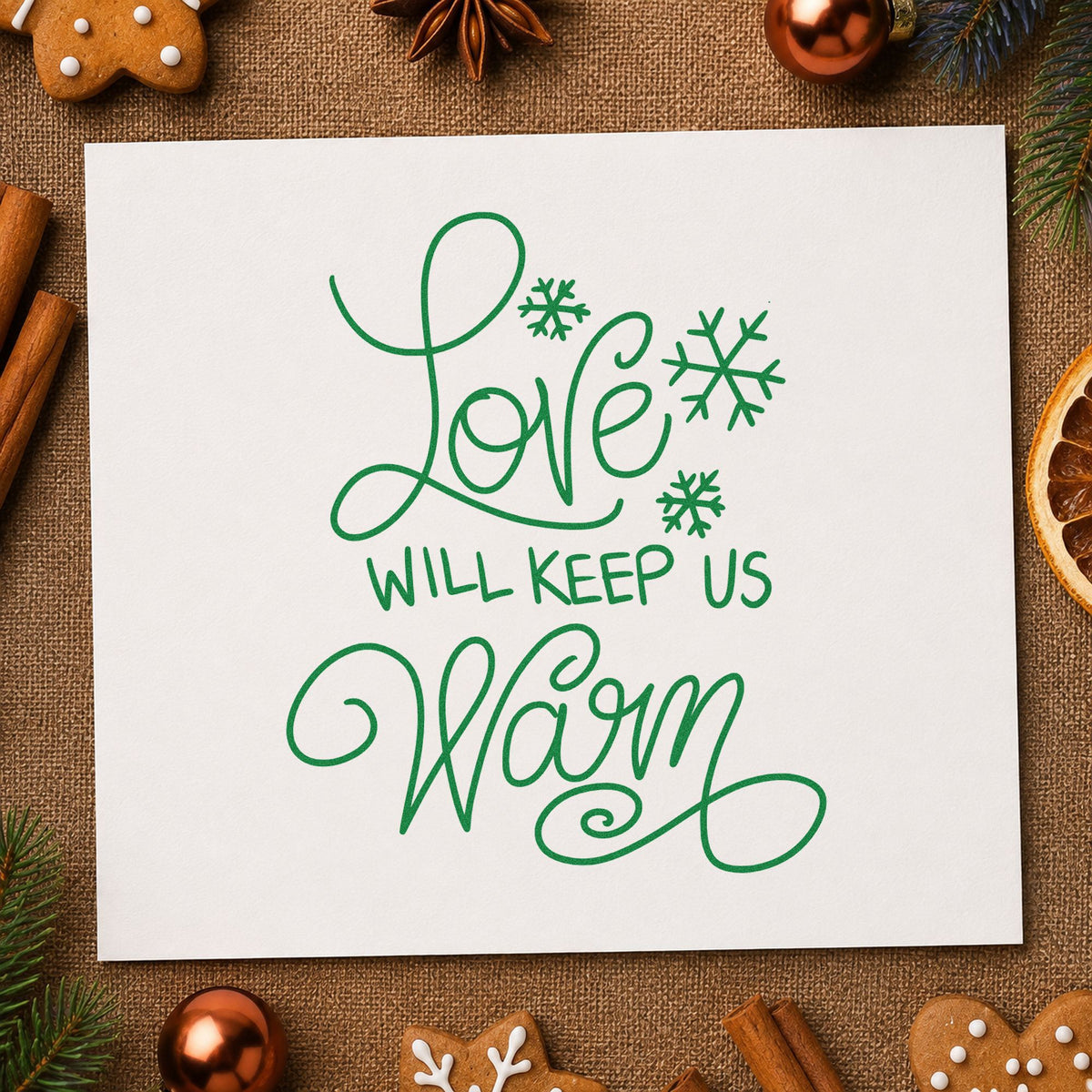 Love Will Keep Us Warm Snowflakes Duo Hand Stamp in use 8