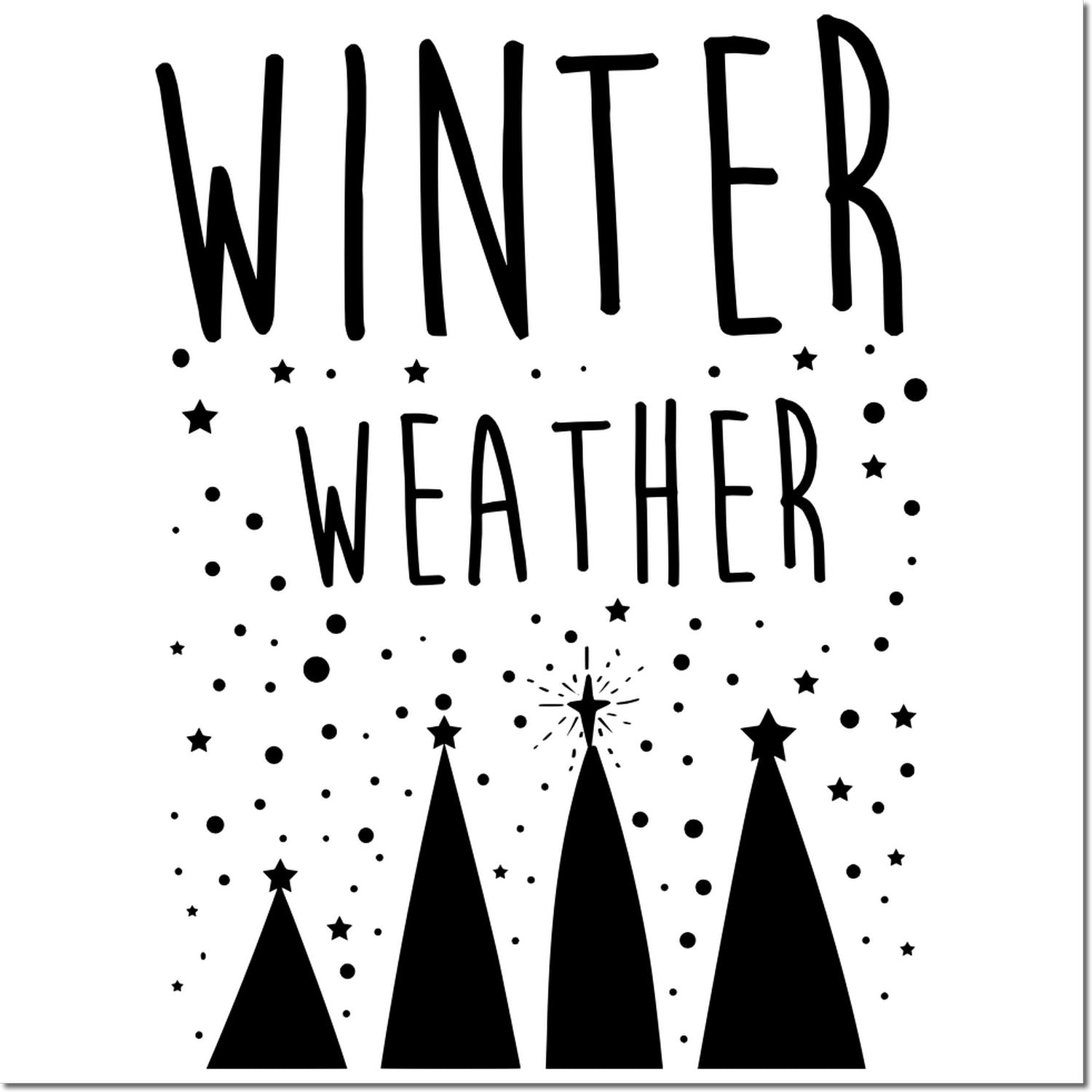 Winter Weather rubber stamp design with tall pine trees, stars, and snowy dots for seasonal crafting.