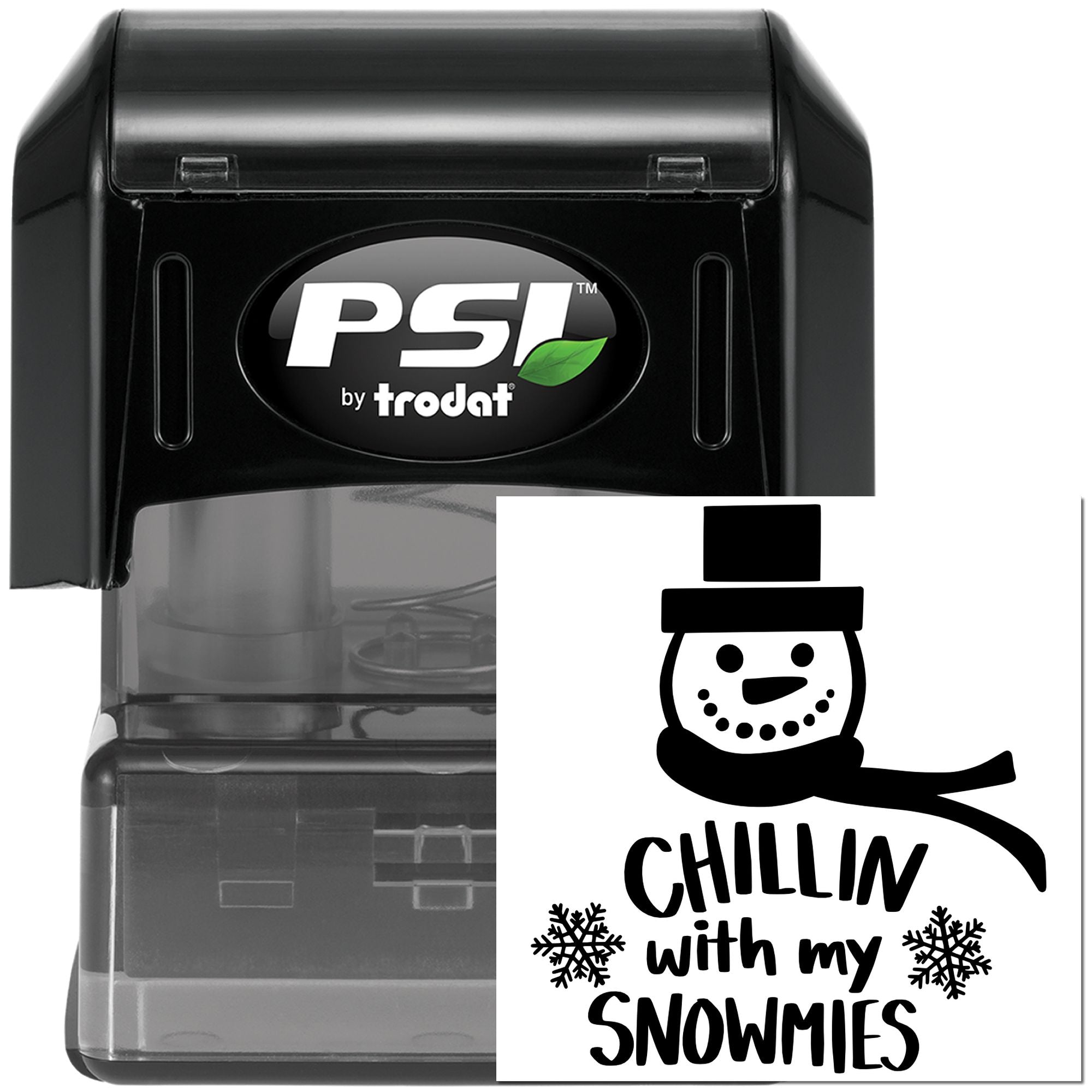 PSI by Trodat self-inking rubber stamp with Chillin with My Snowmies snowman design for winter crafts.