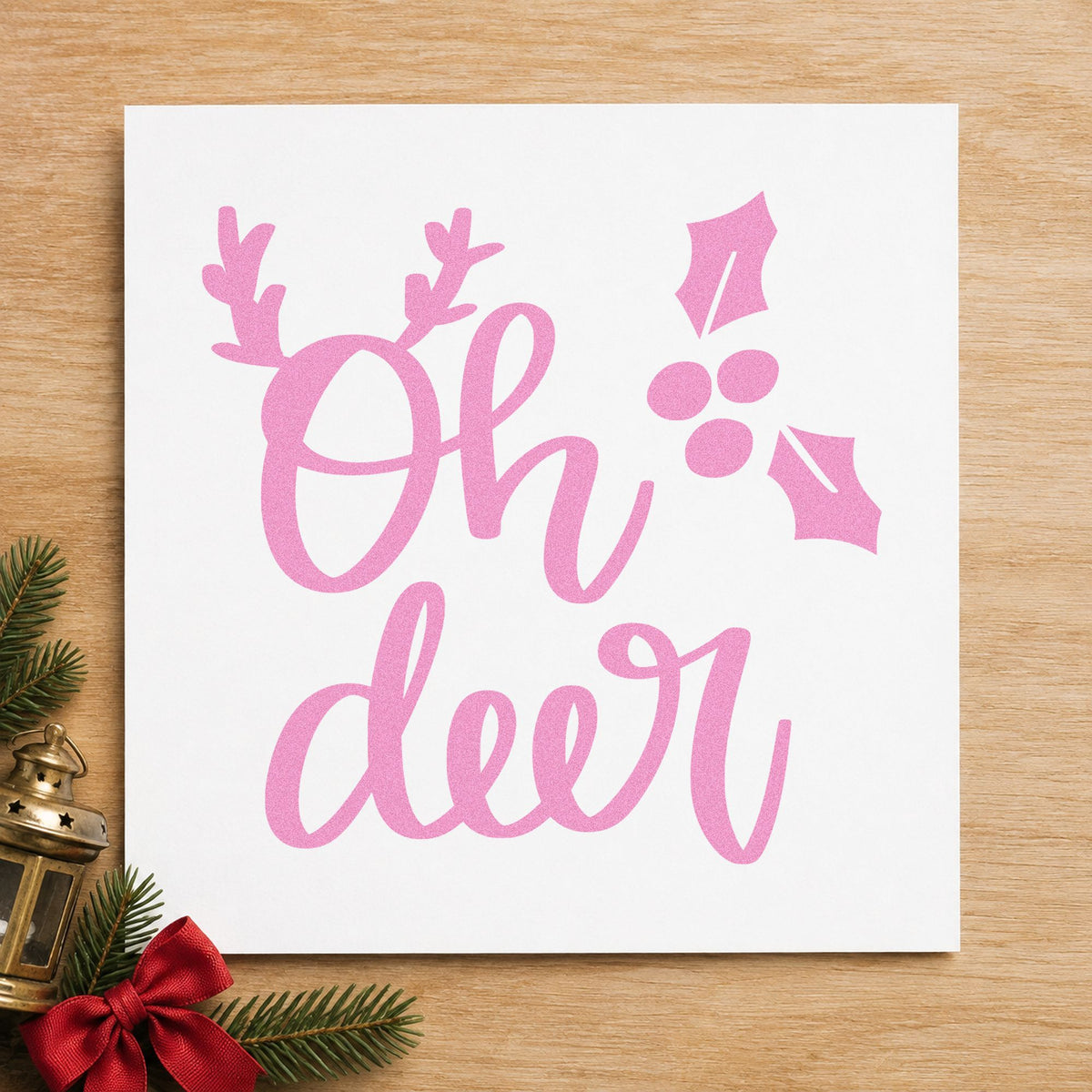 Oh Deer Holly Antlers craft stamp in purple ink on cardstock, an easy option for foraged album page.